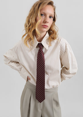 Gainsford Neck Tie Shirt - Beige/Brown Stripe