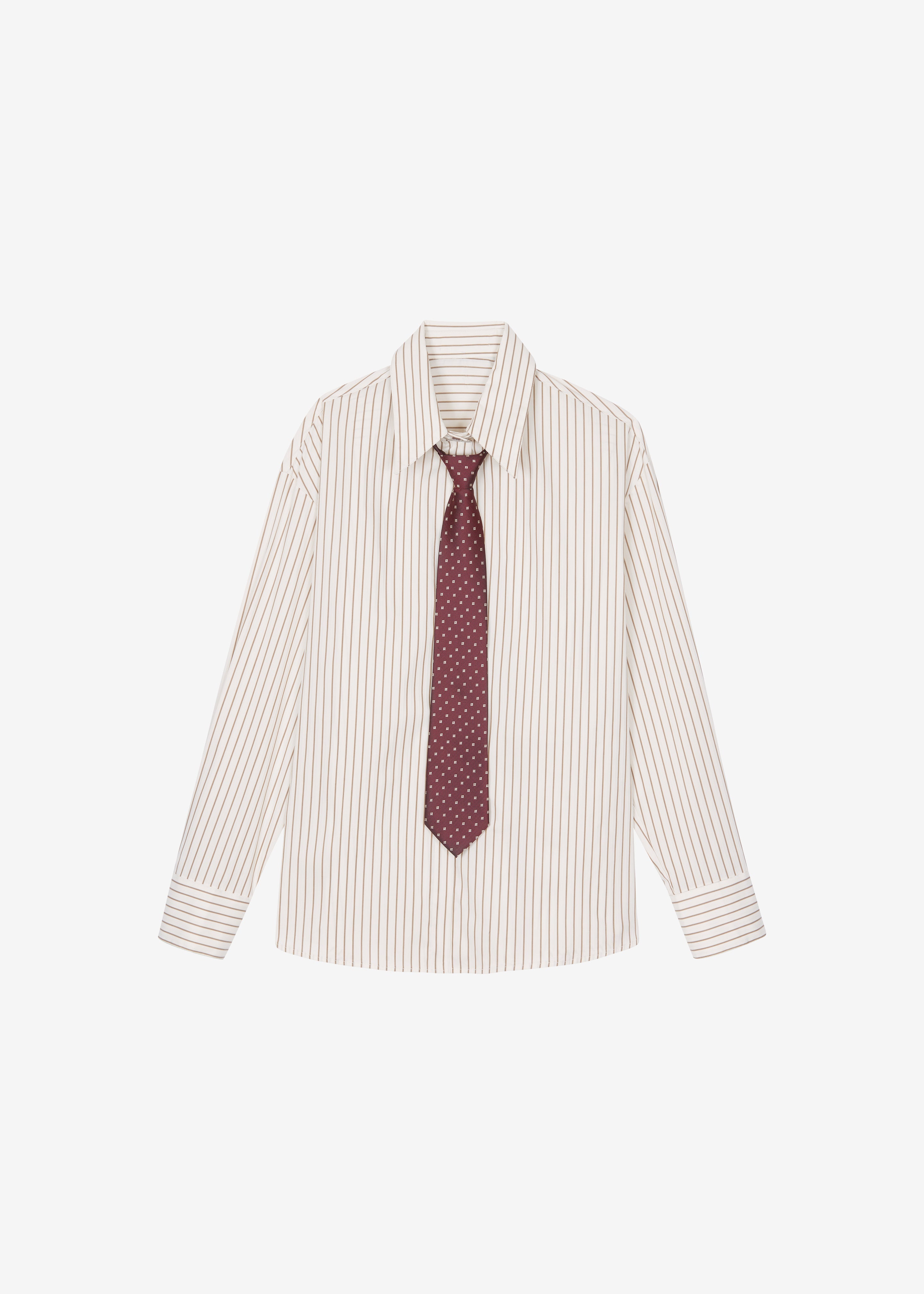 Gainsford Neck Tie Shirt - Beige/Brown Stripe - 7