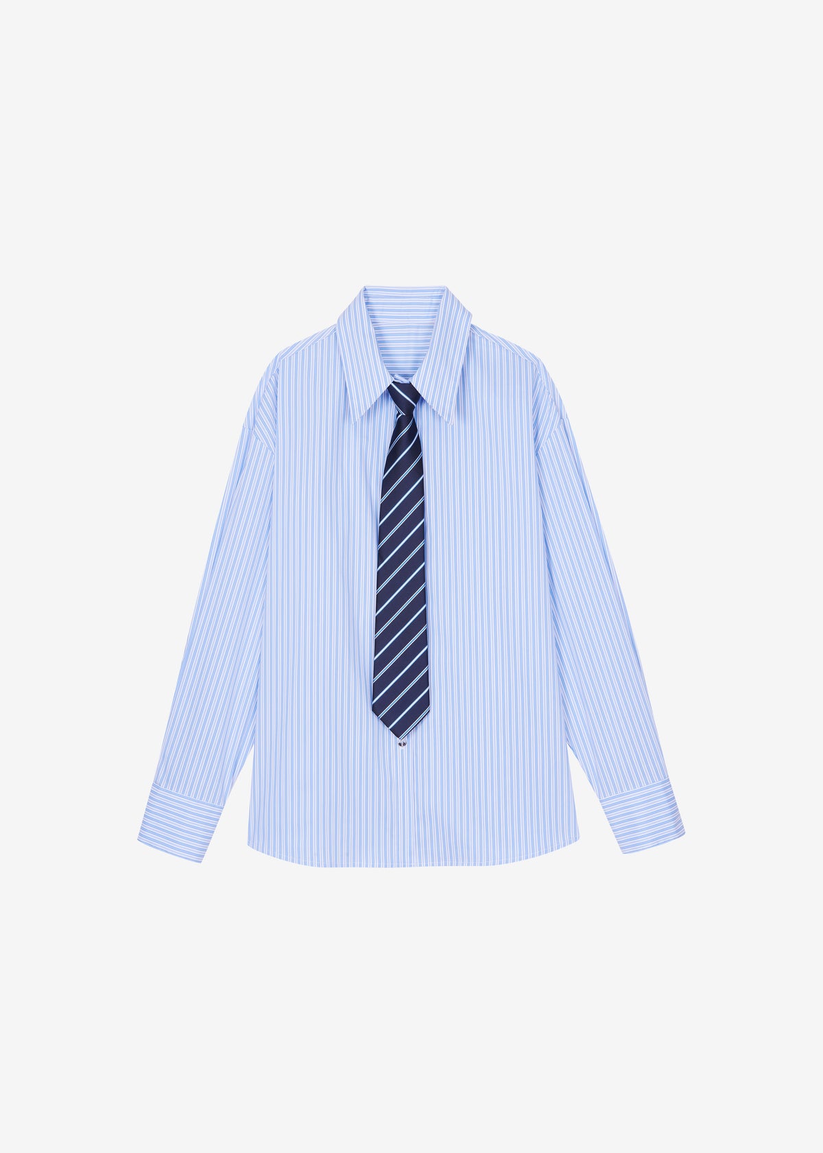 Gainsford Neck Tie Shirt - Blue/White Stripe The Frankie Shop Gainsford Neck Tie Shirt - Blue/White Stripe The Frankie Shop