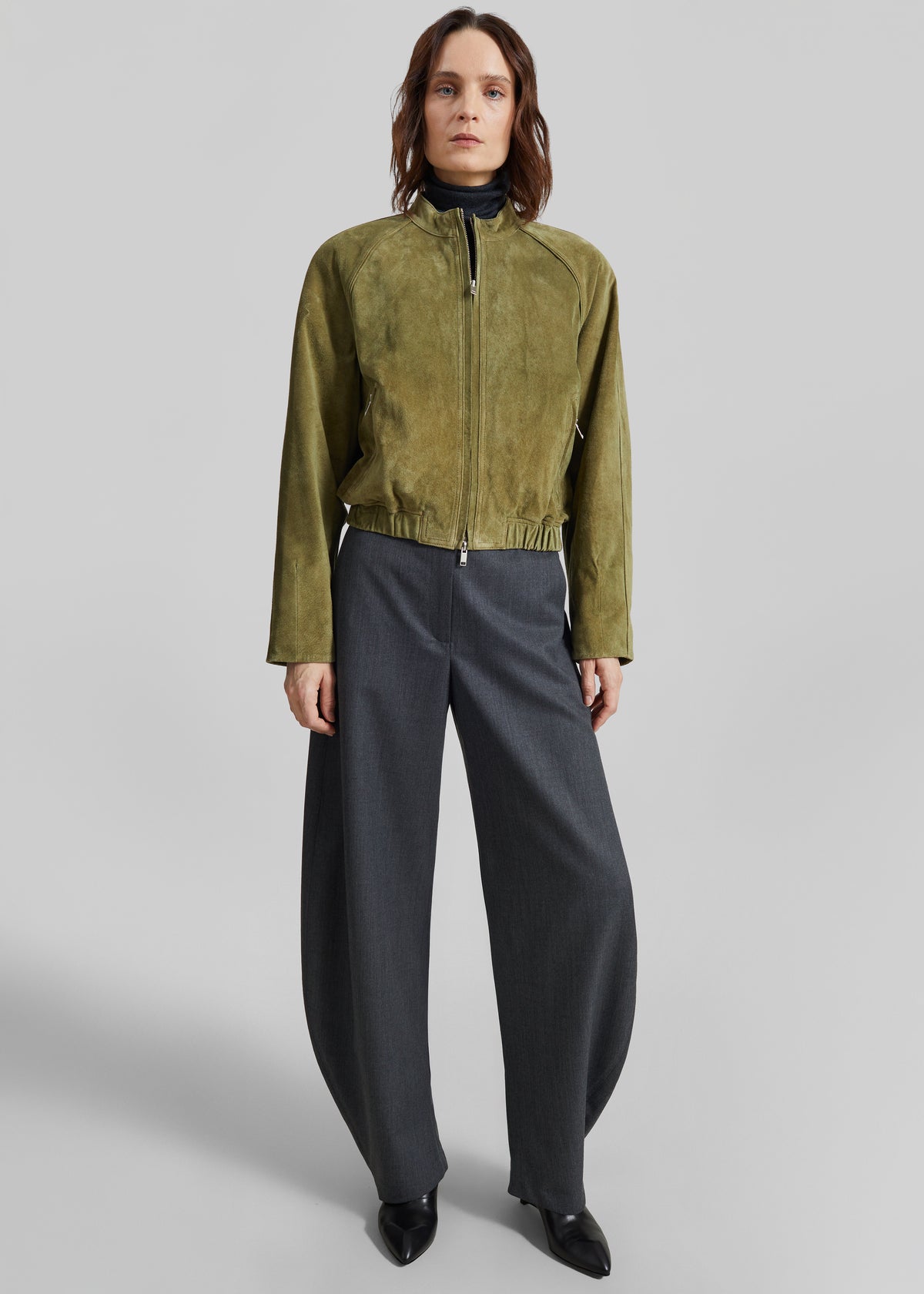Galena Suede Bomber Jacket - Olive
