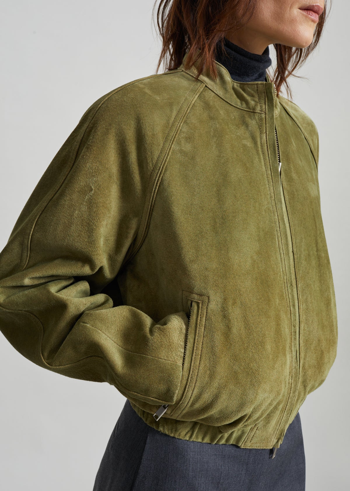 Galena Suede Bomber Jacket - Olive