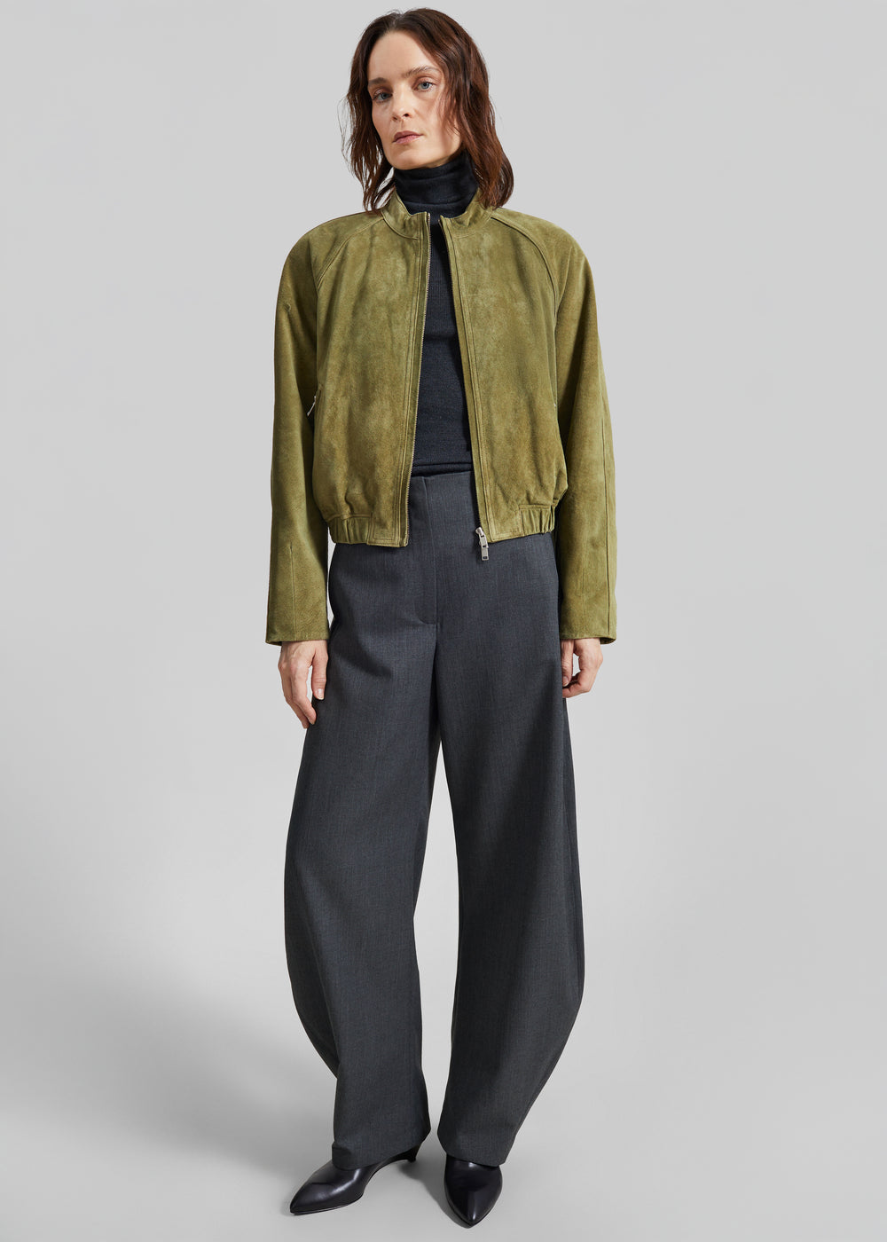 Galena Suede Bomber Jacket - Olive - 1