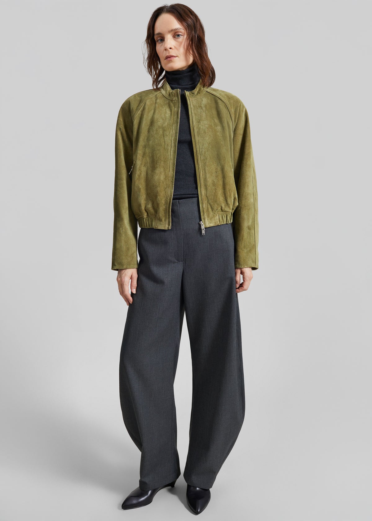 Galena Suede Bomber Jacket - Olive