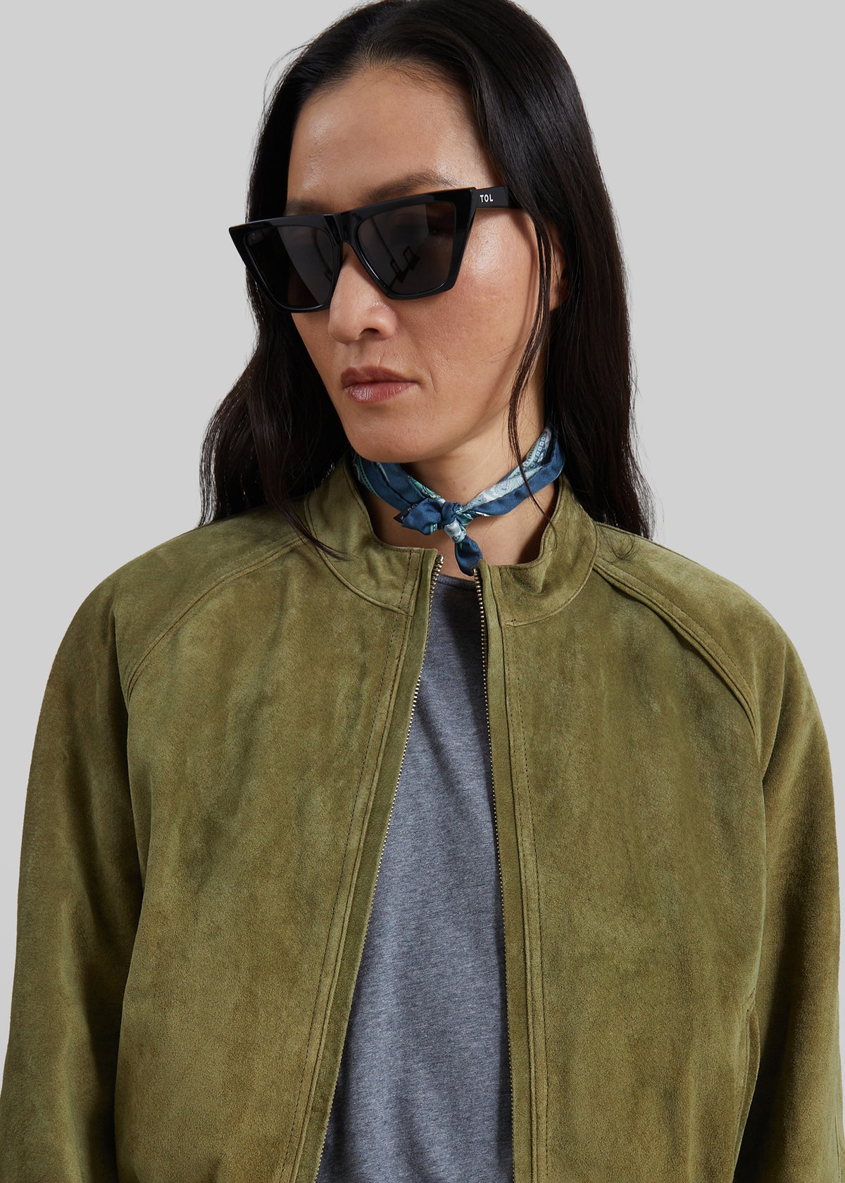 Galena Suede Bomber Jacket - Olive