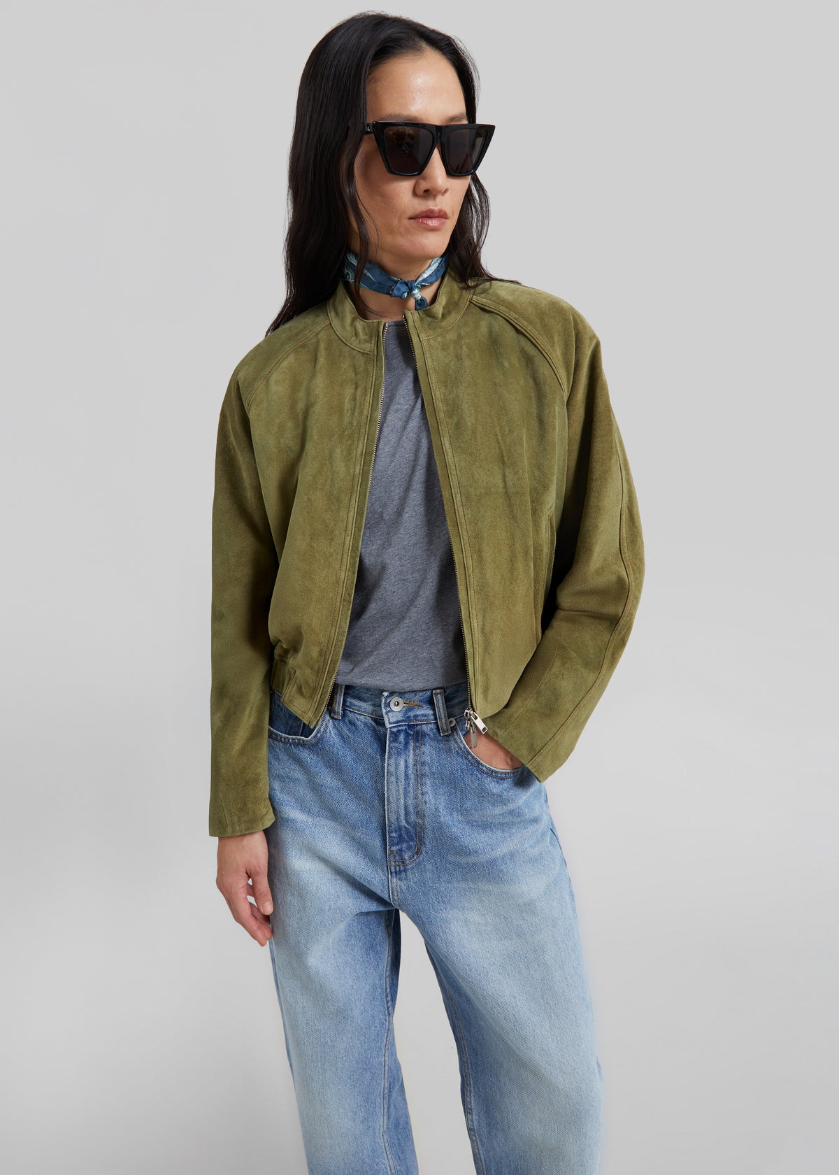 Galena Suede Bomber Jacket - Olive