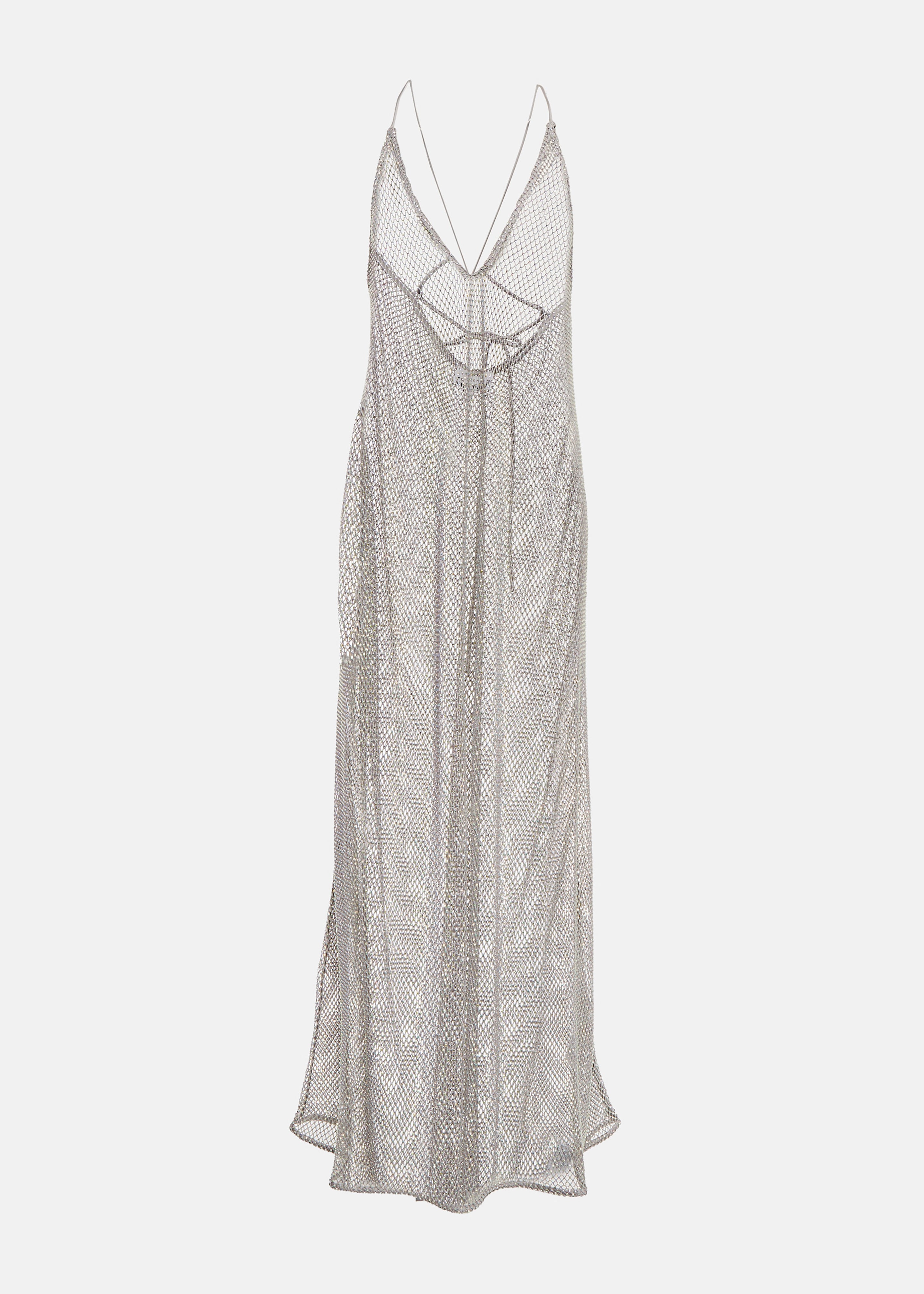 GANNI Embellished Mesh Dress - Silver - 7
