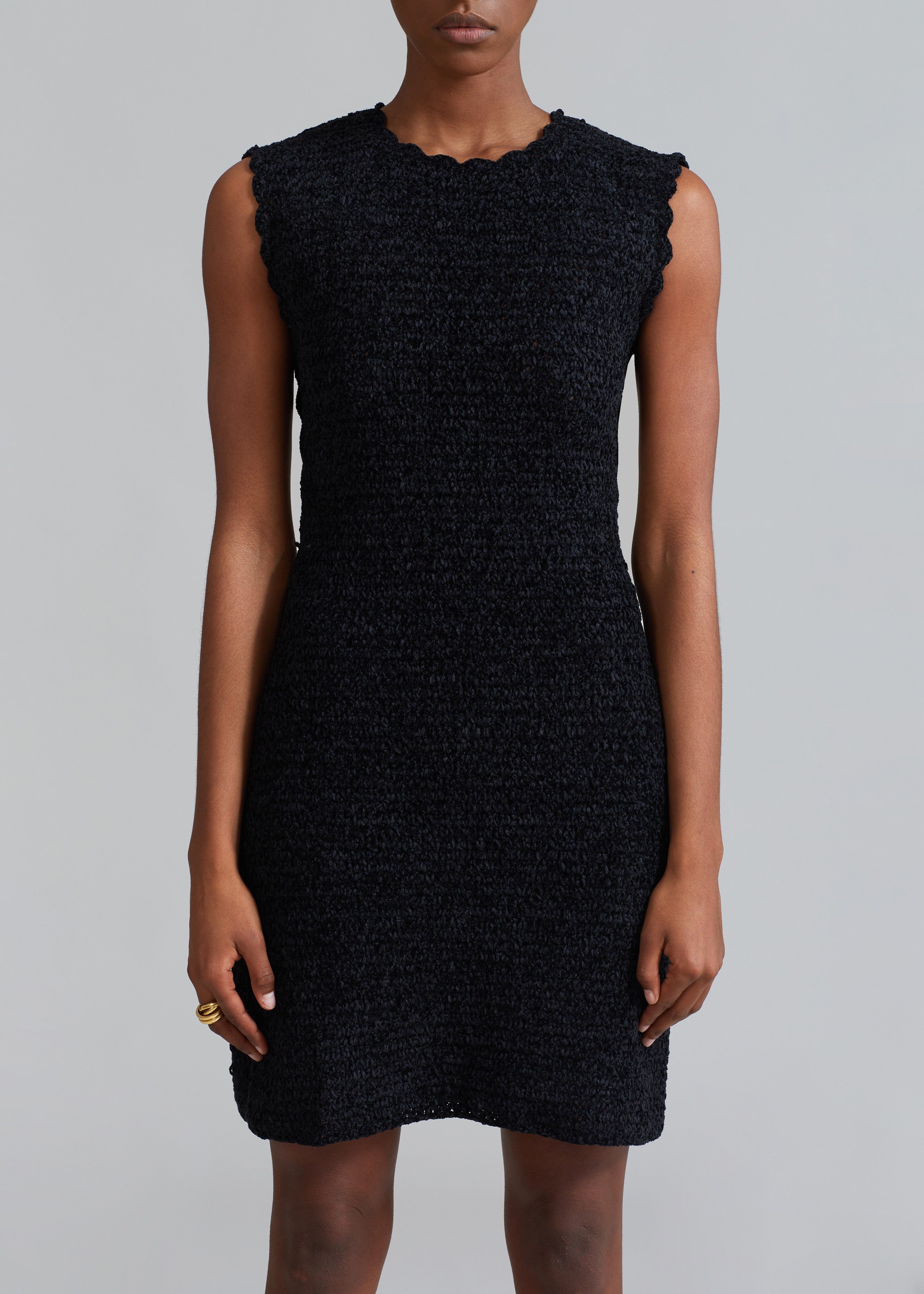 GANNI Velvet Crochet Open Back Mini Dress - Black - 3