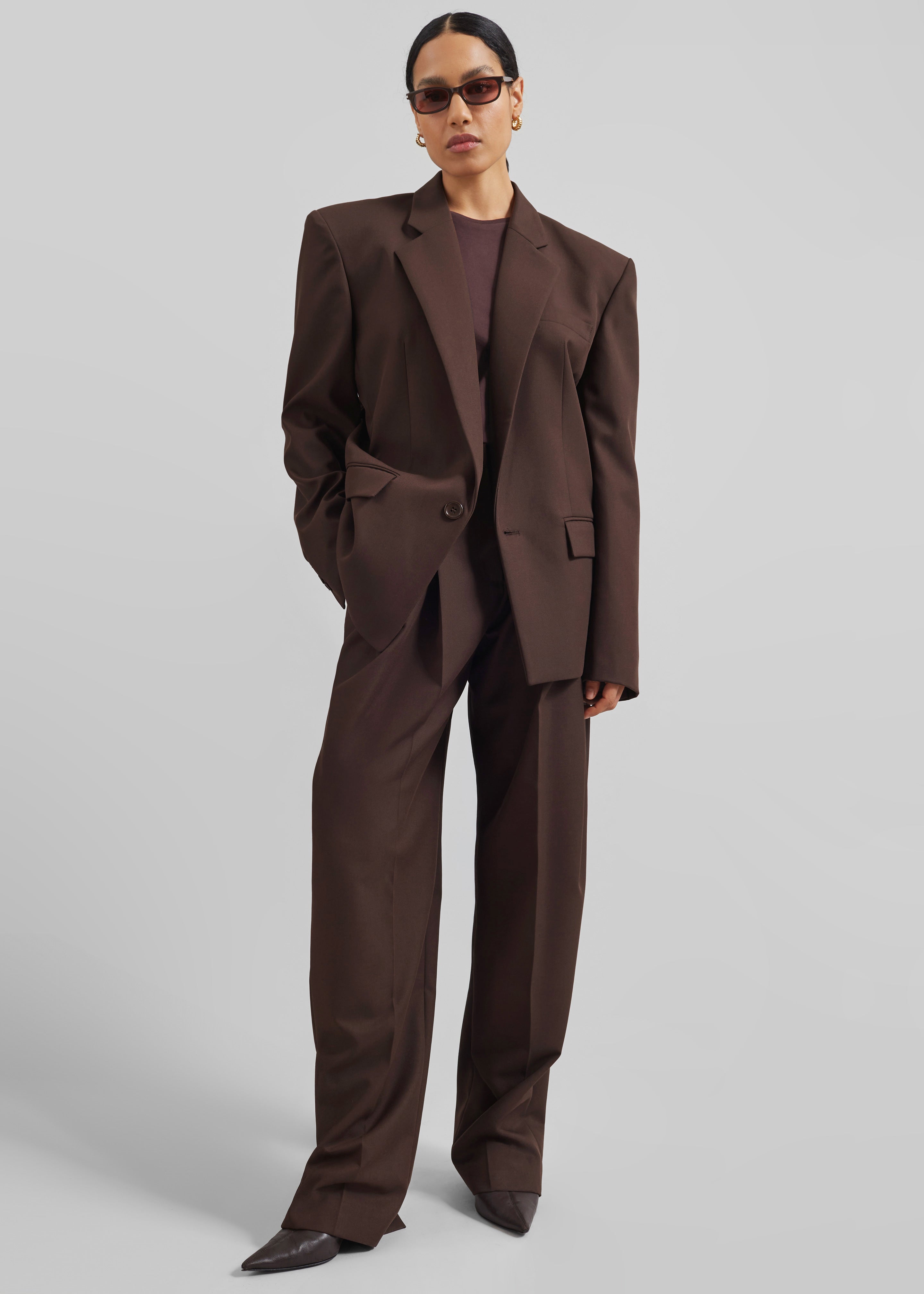Gelso Pleated Twill Trousers - Brown - 3
