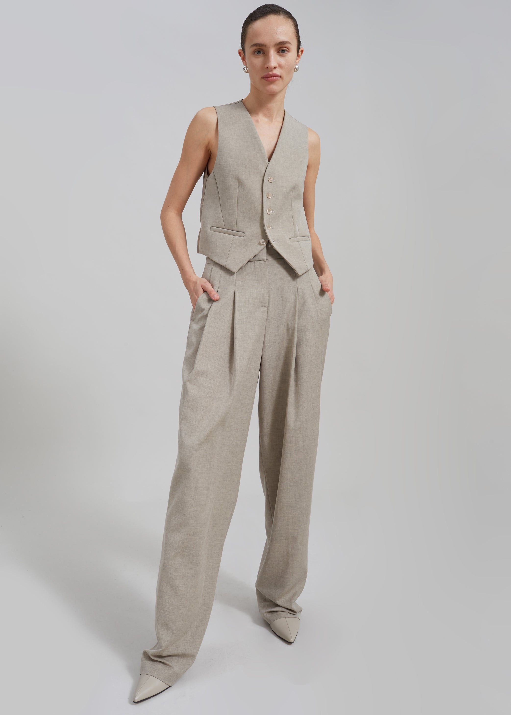 Shop the look image for Gelso Pleated Trousers - Light Taupe Melange