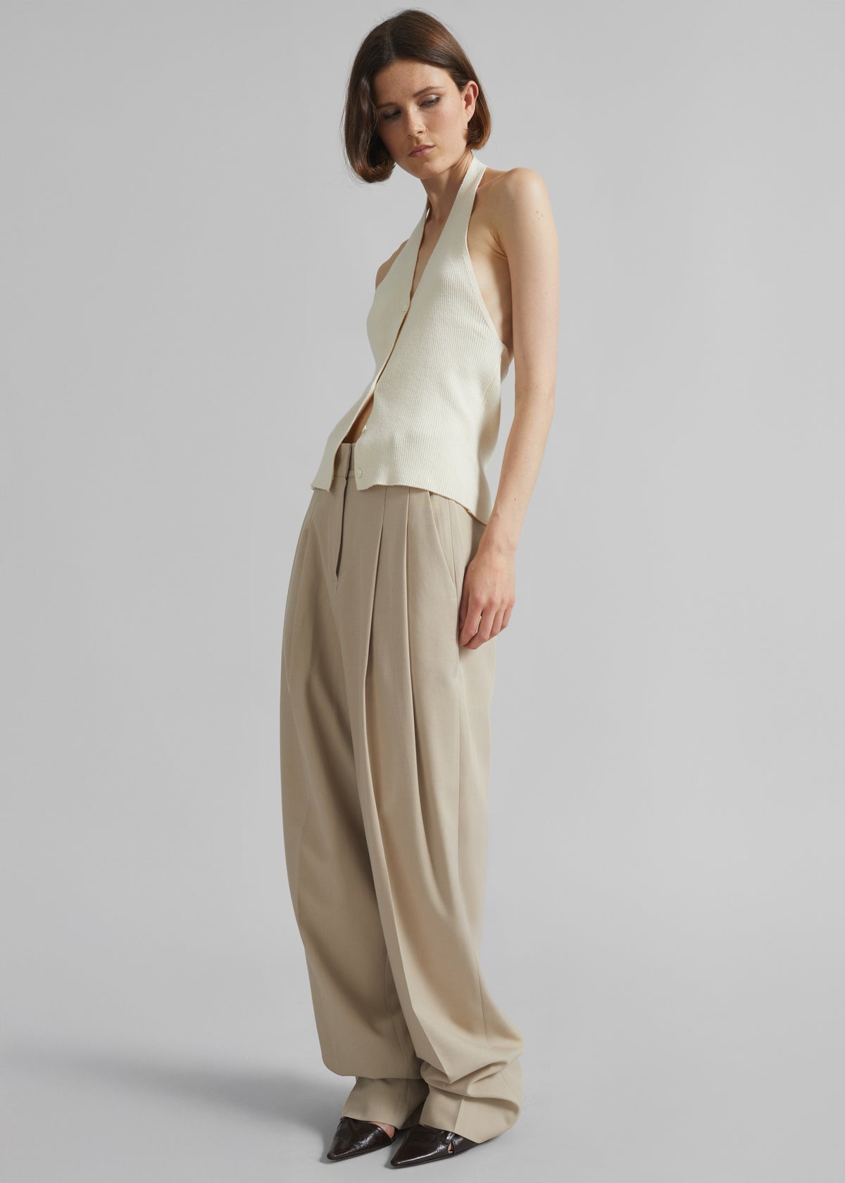 Gelso Pleated Twill Trousers - Beige - 1