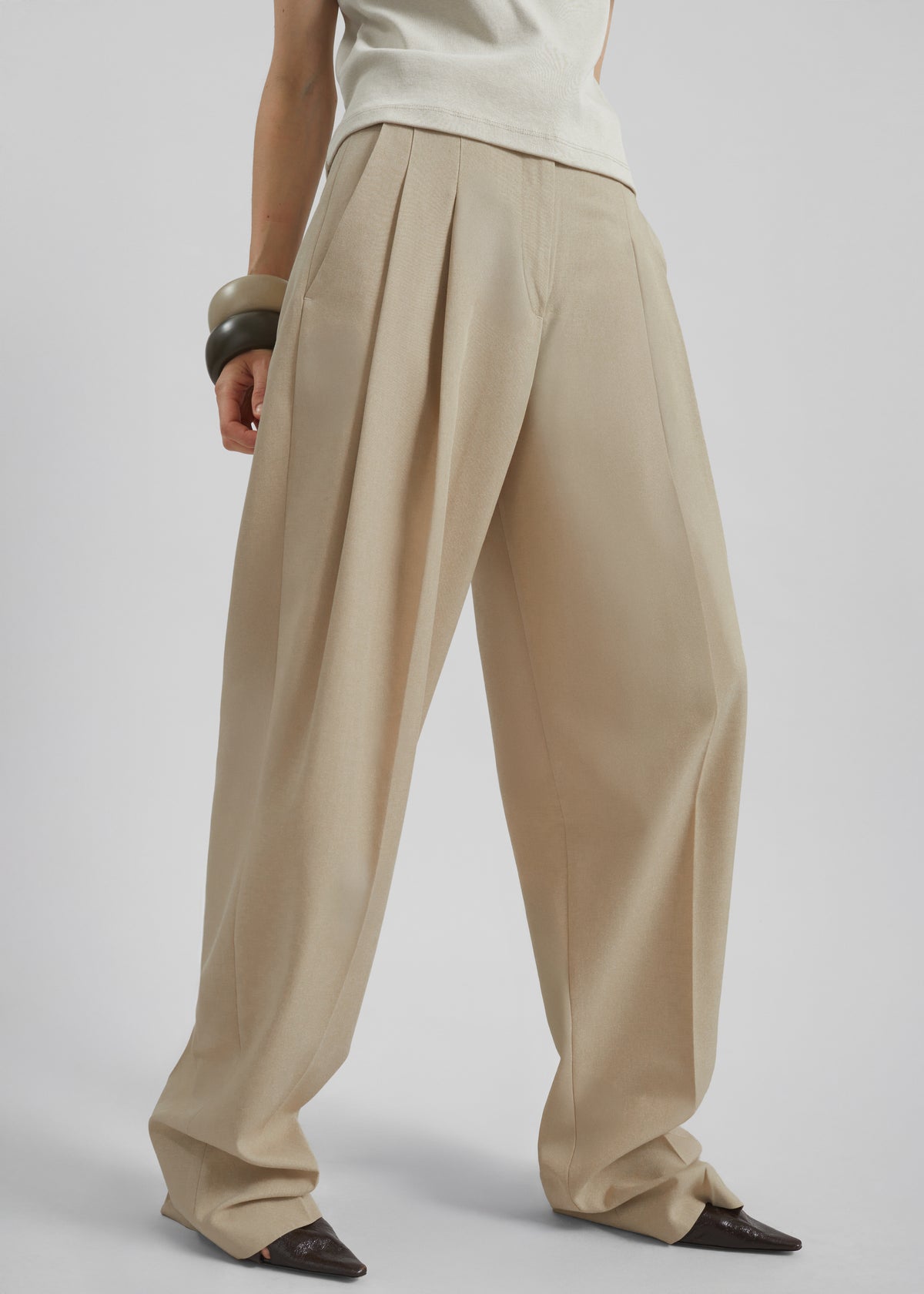Gelso Pleated Twill Trousers - Beige - 3