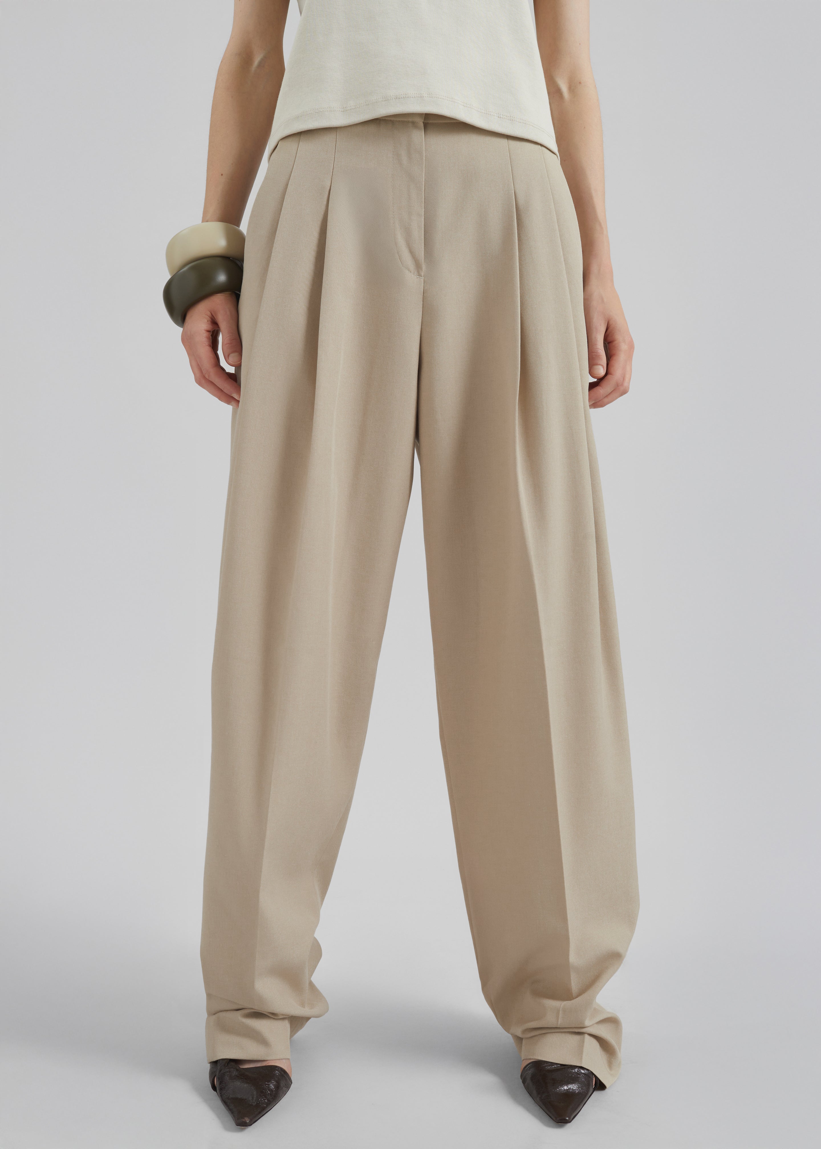 Gelso Pleated Twill Trousers - Beige - 4
