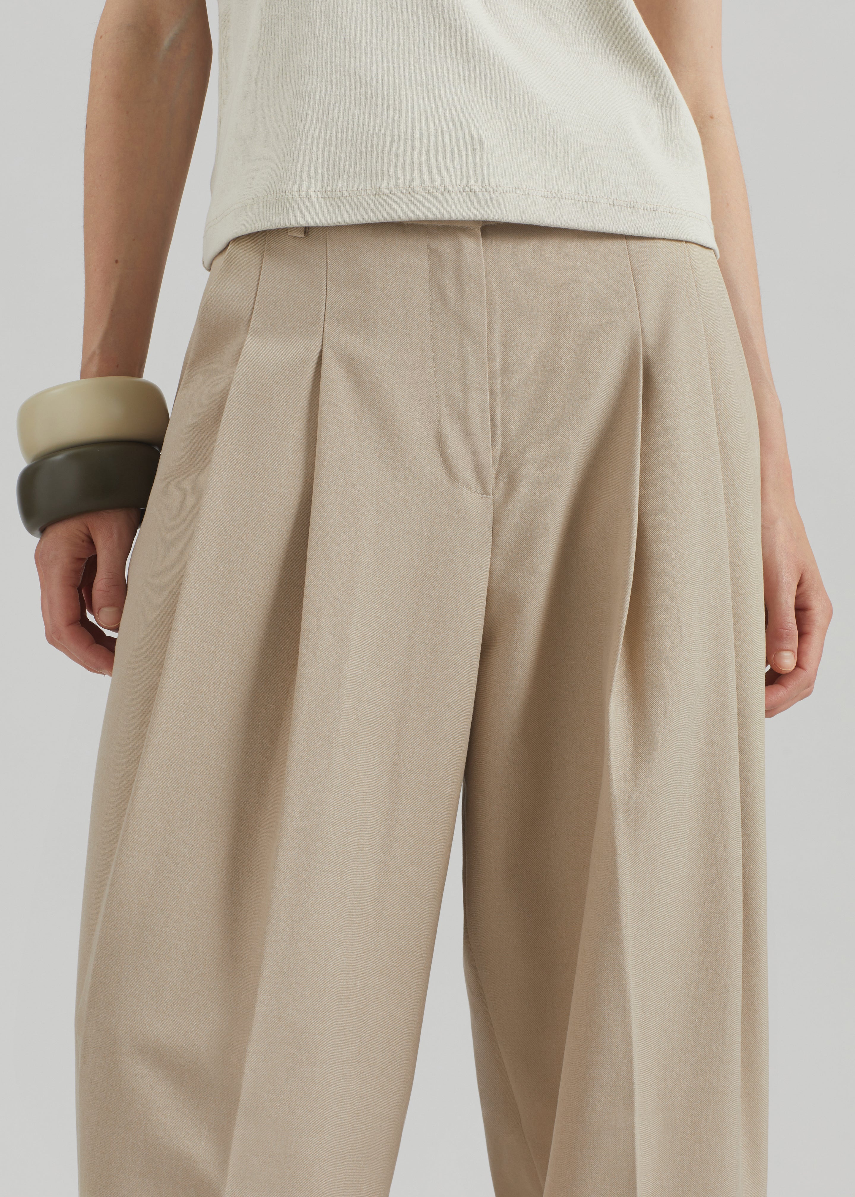 Gelso Pleated Twill Trousers - Beige - 6