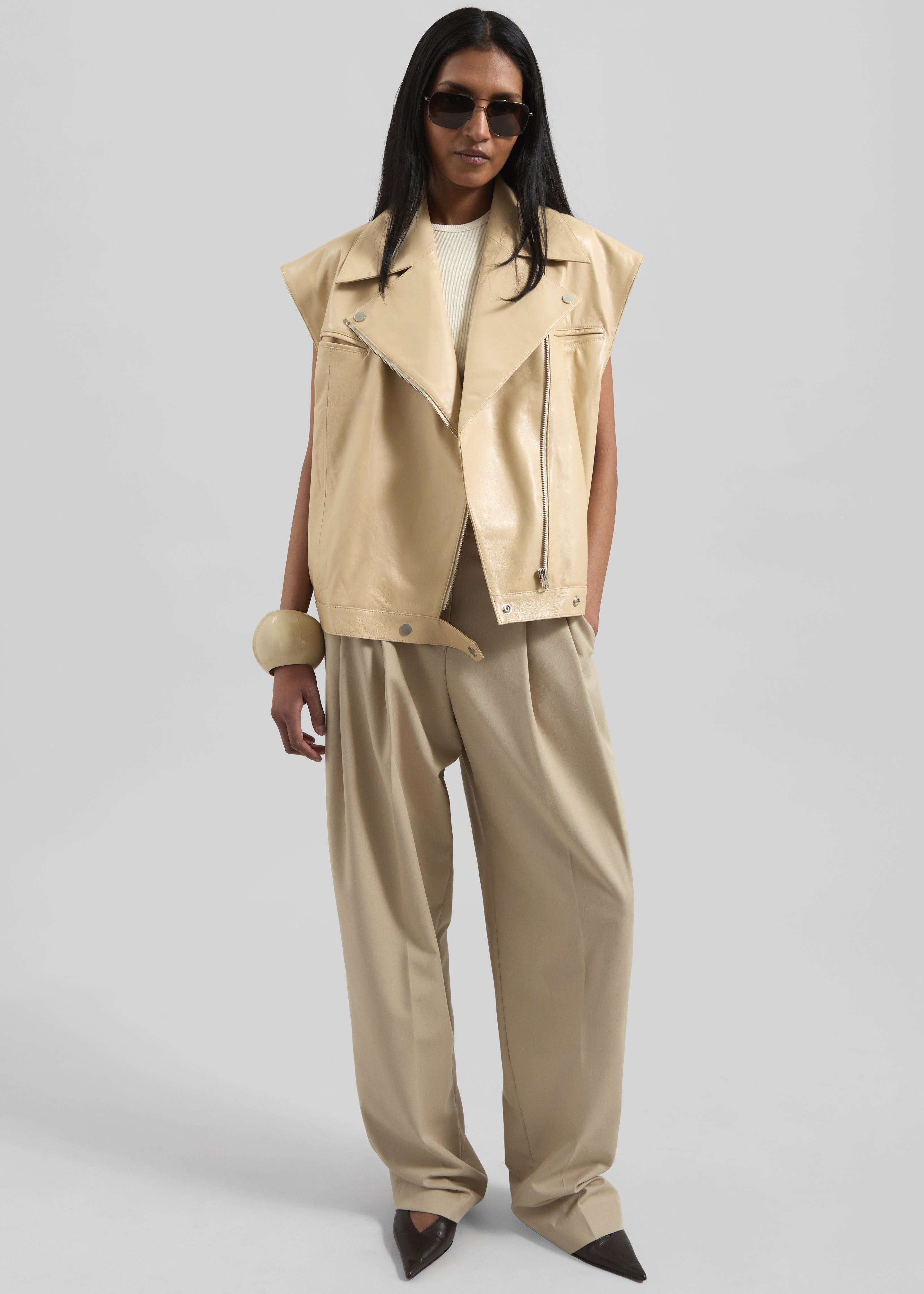 Gelso Pleated Twill Trousers - Beige - 8