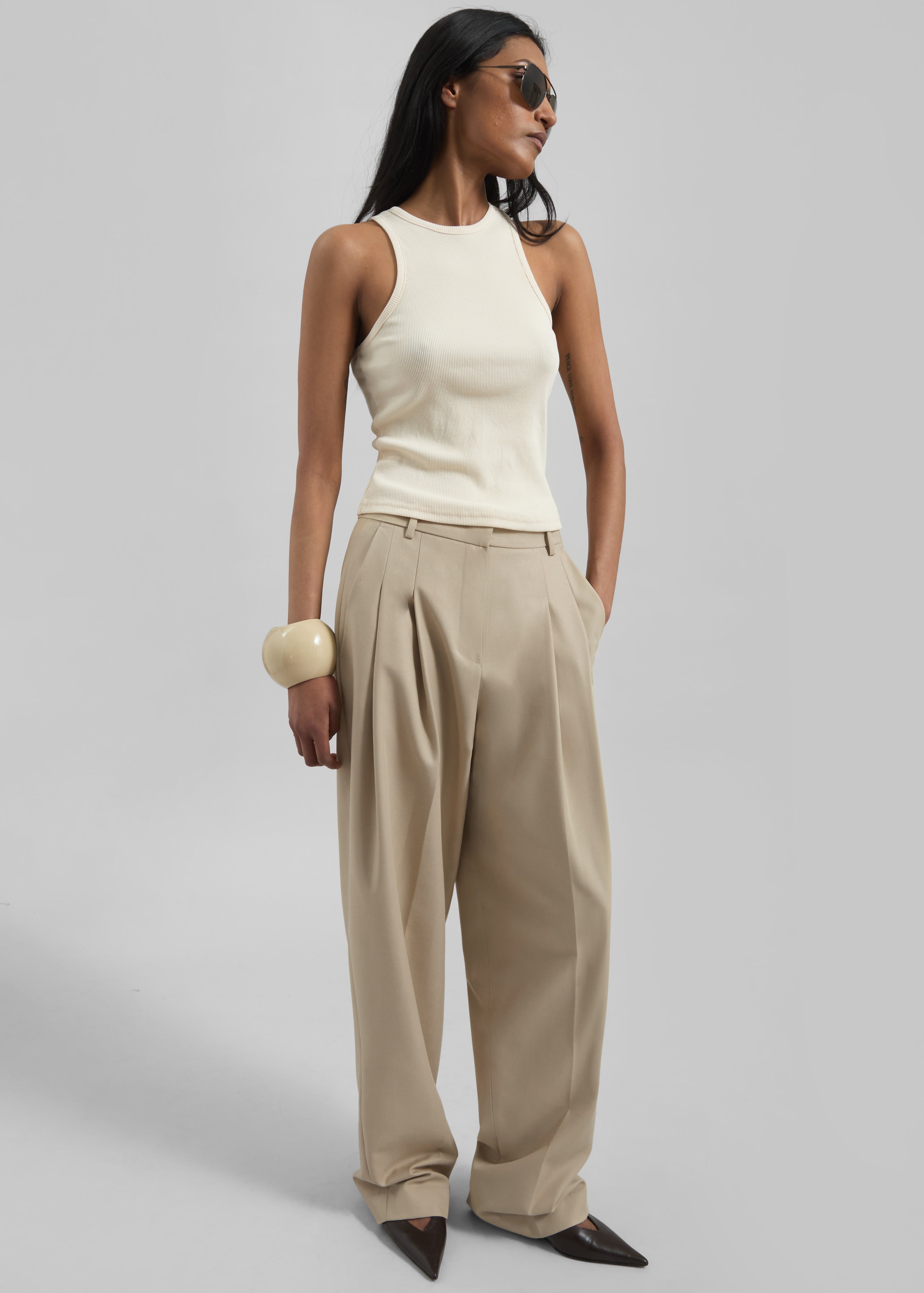 Gelso Pleated Twill Trousers - Beige - 7