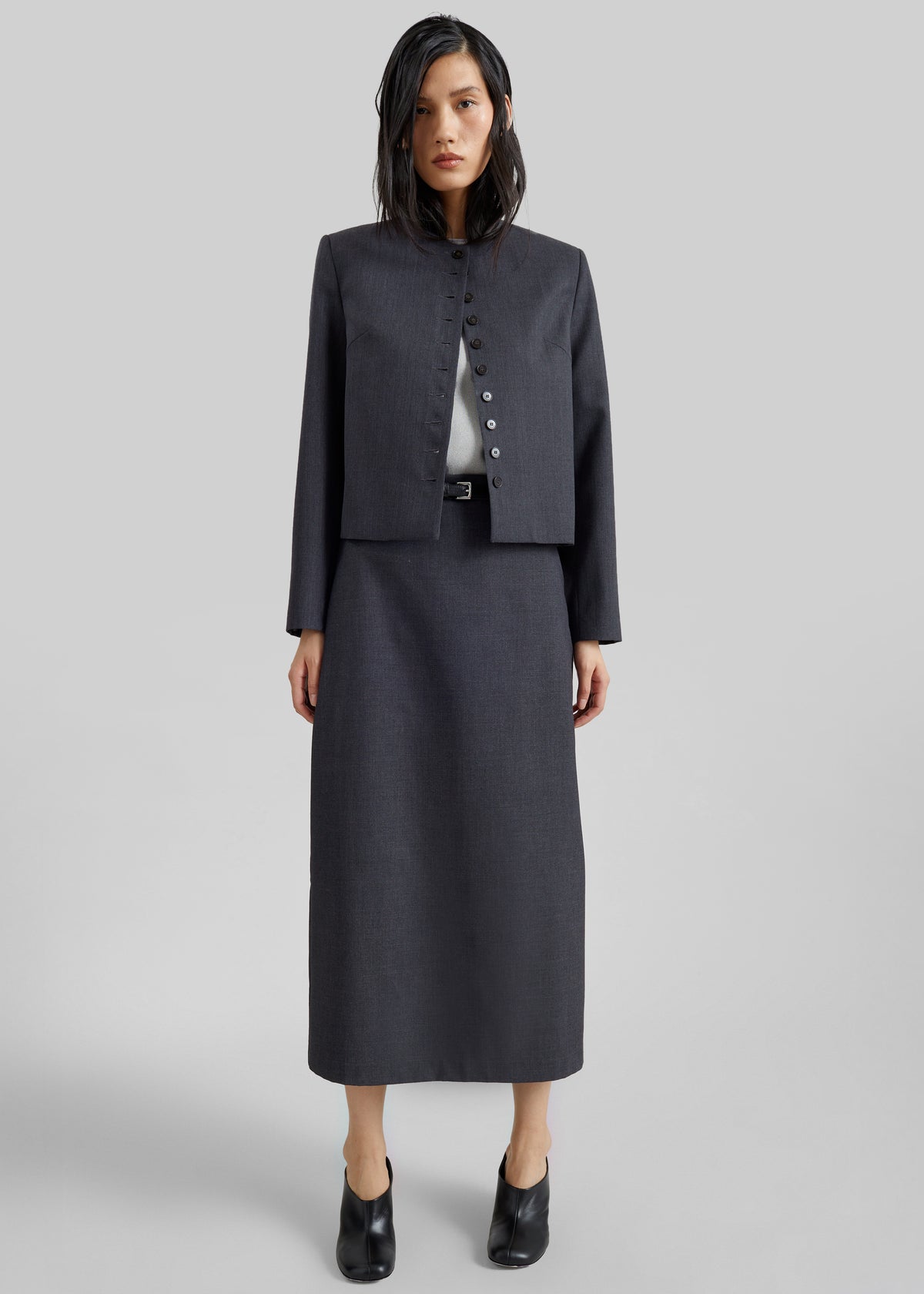 Gema Pencil Skirt - Dark Grey Melange - 3