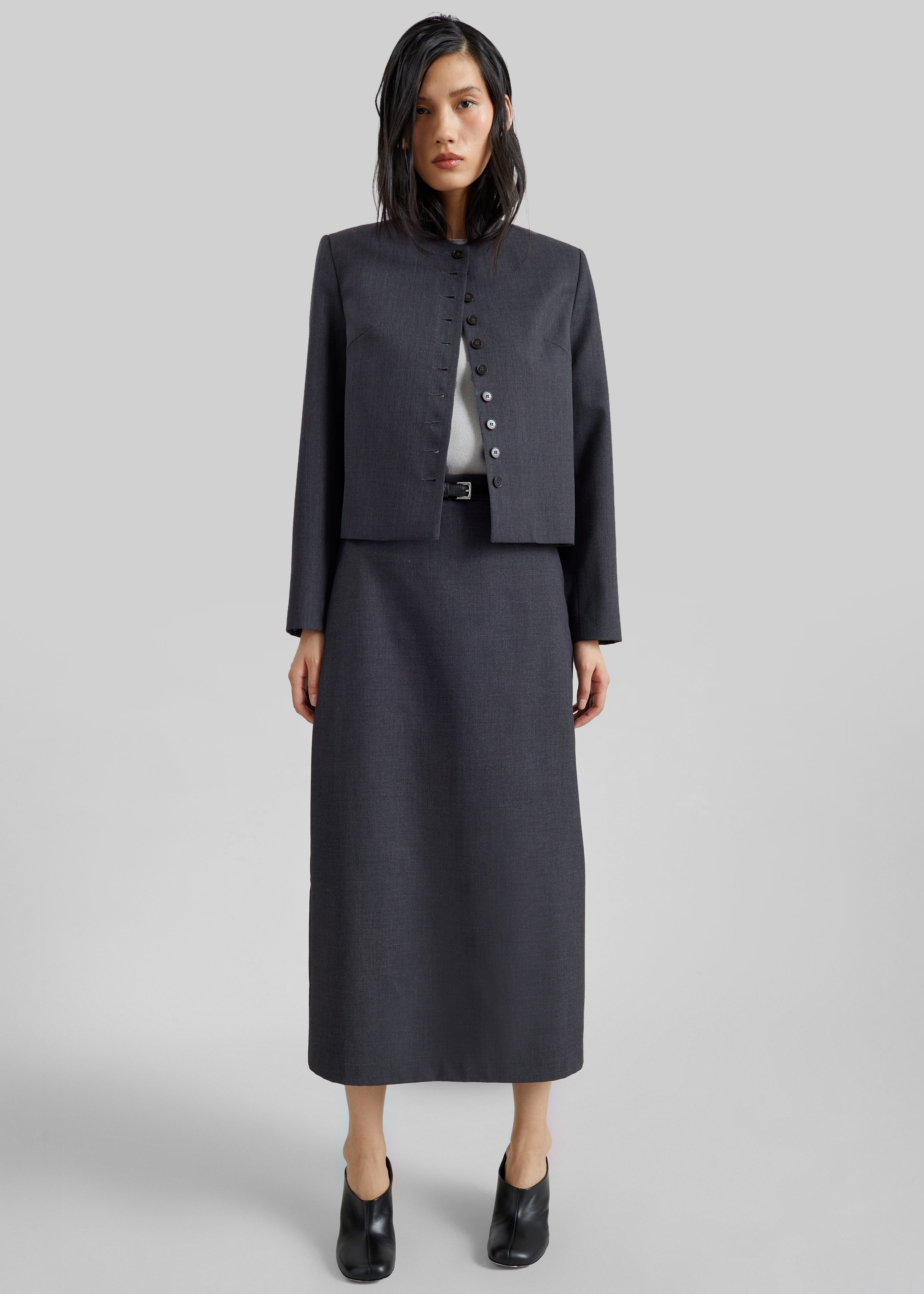 Gema Pencil Skirt - Dark Grey Melange - 3