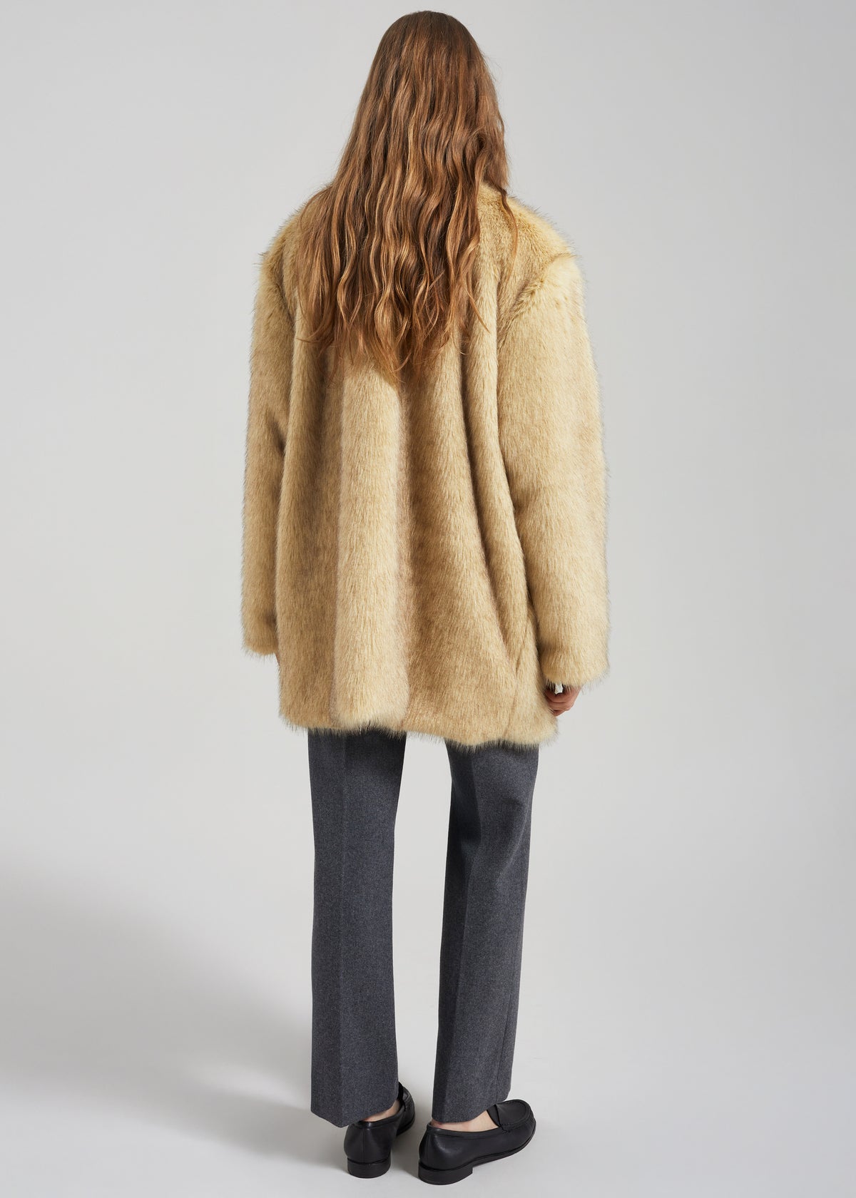 Gemona Faux Fur Collarless Coat - Beige - 8