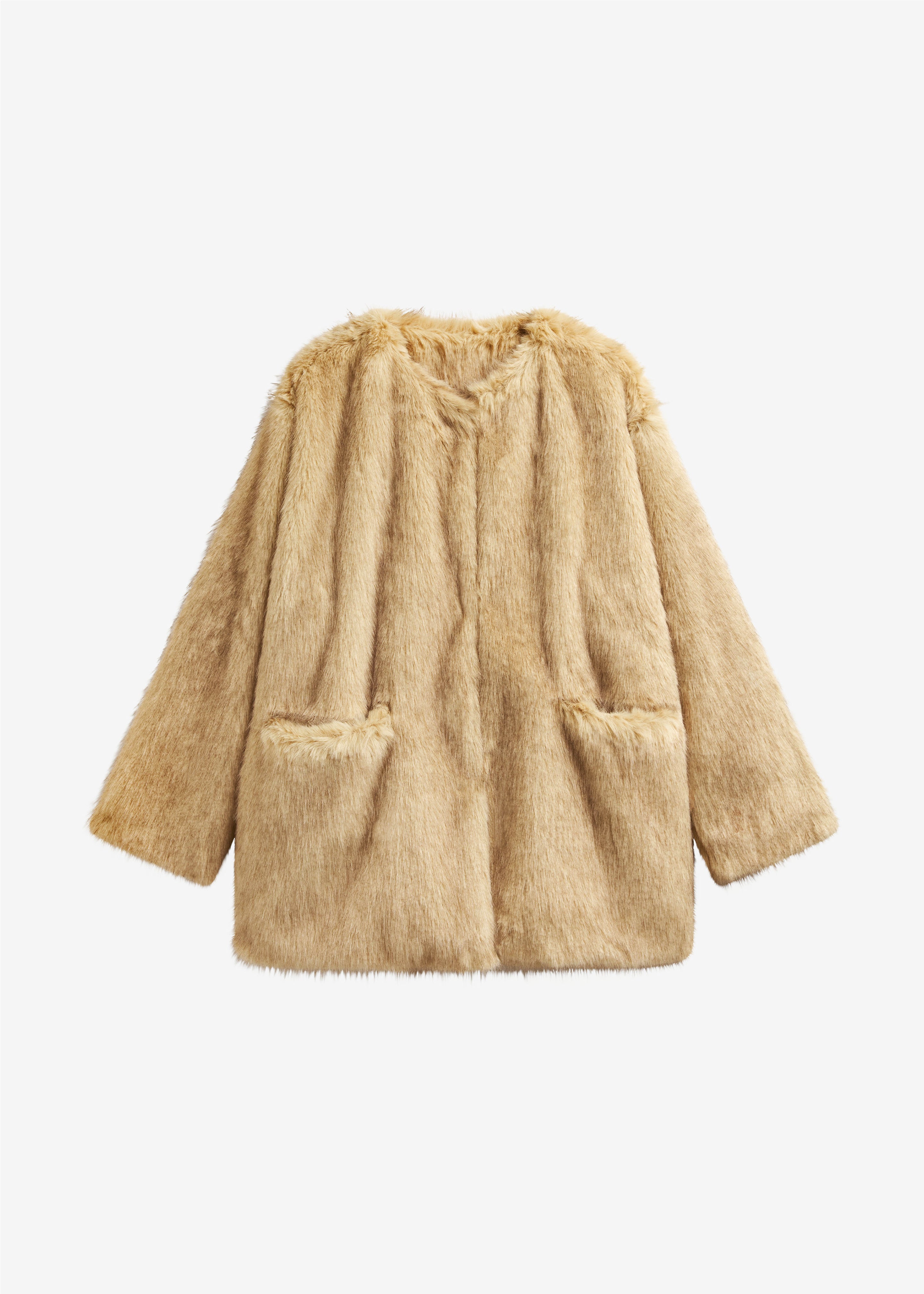 Gemona Faux Fur Collarless Coat - Beige - 9
