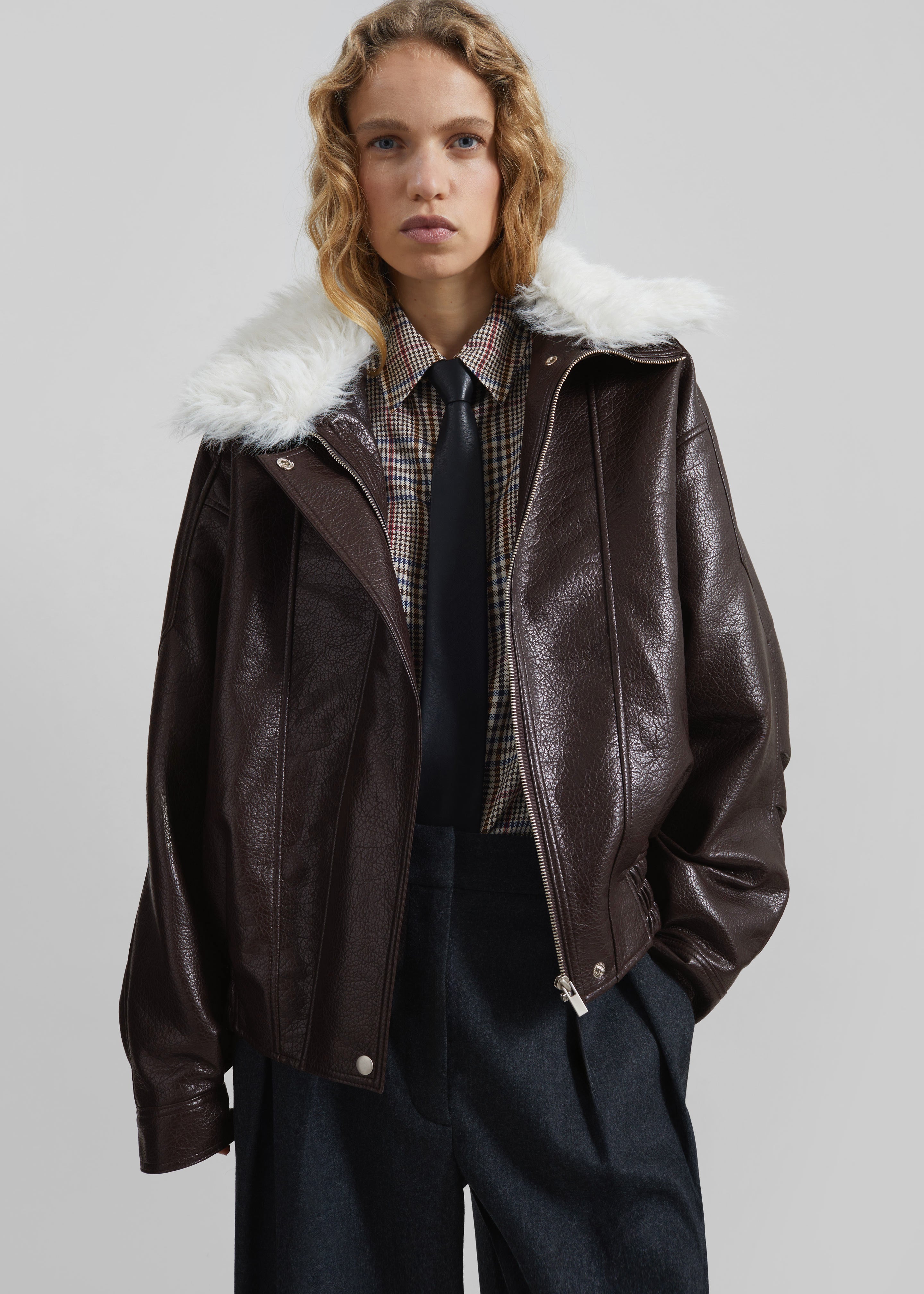 Gemonio Faux Leather Jacket - Brown - 8