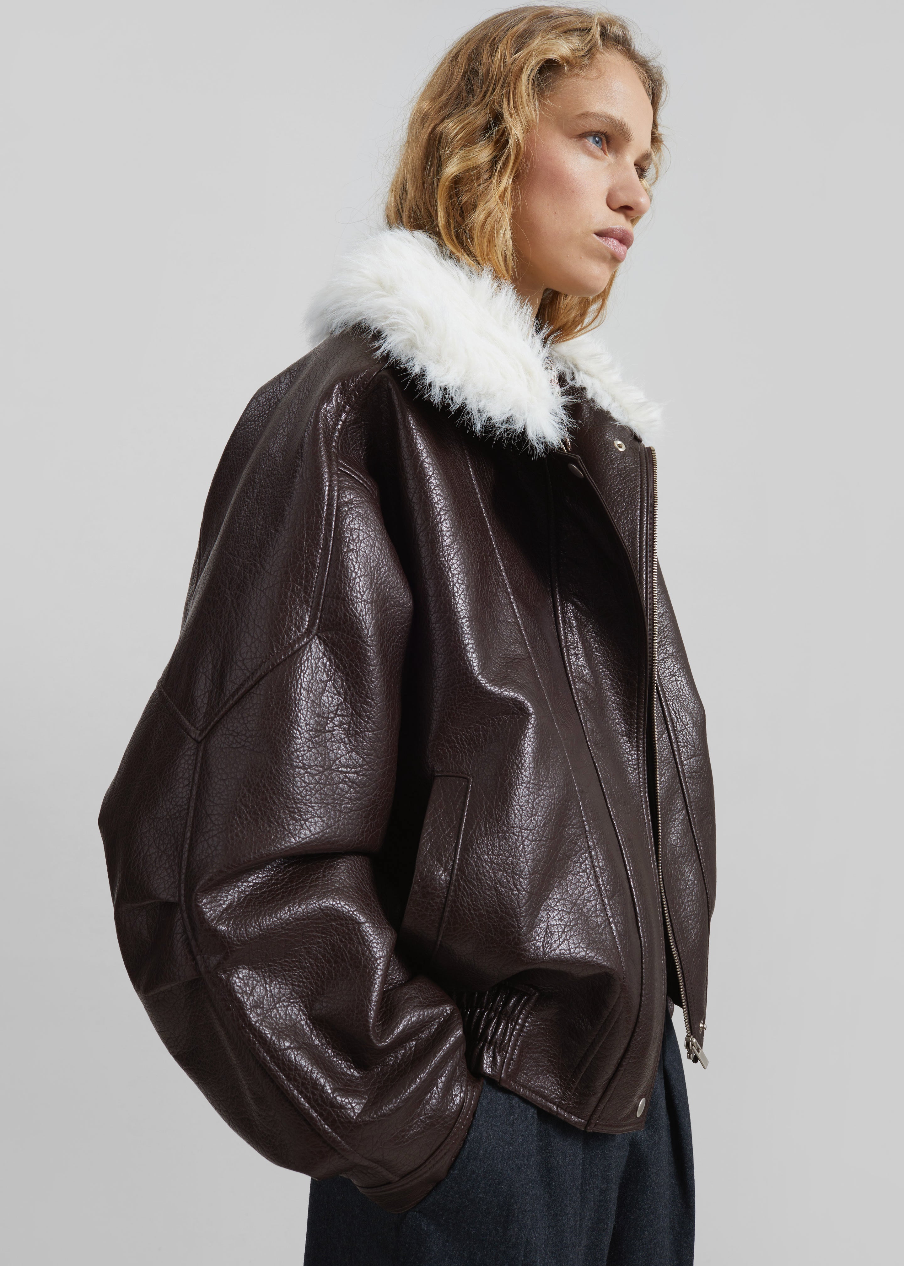 Gemonio Faux Leather Jacket - Brown - 6