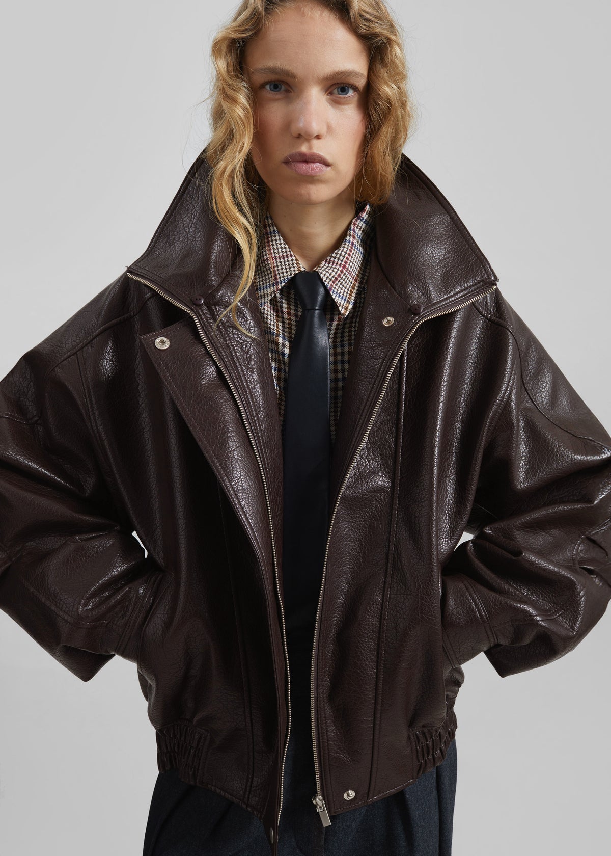 Gemonio Faux Leather Jacket - Brown - 3