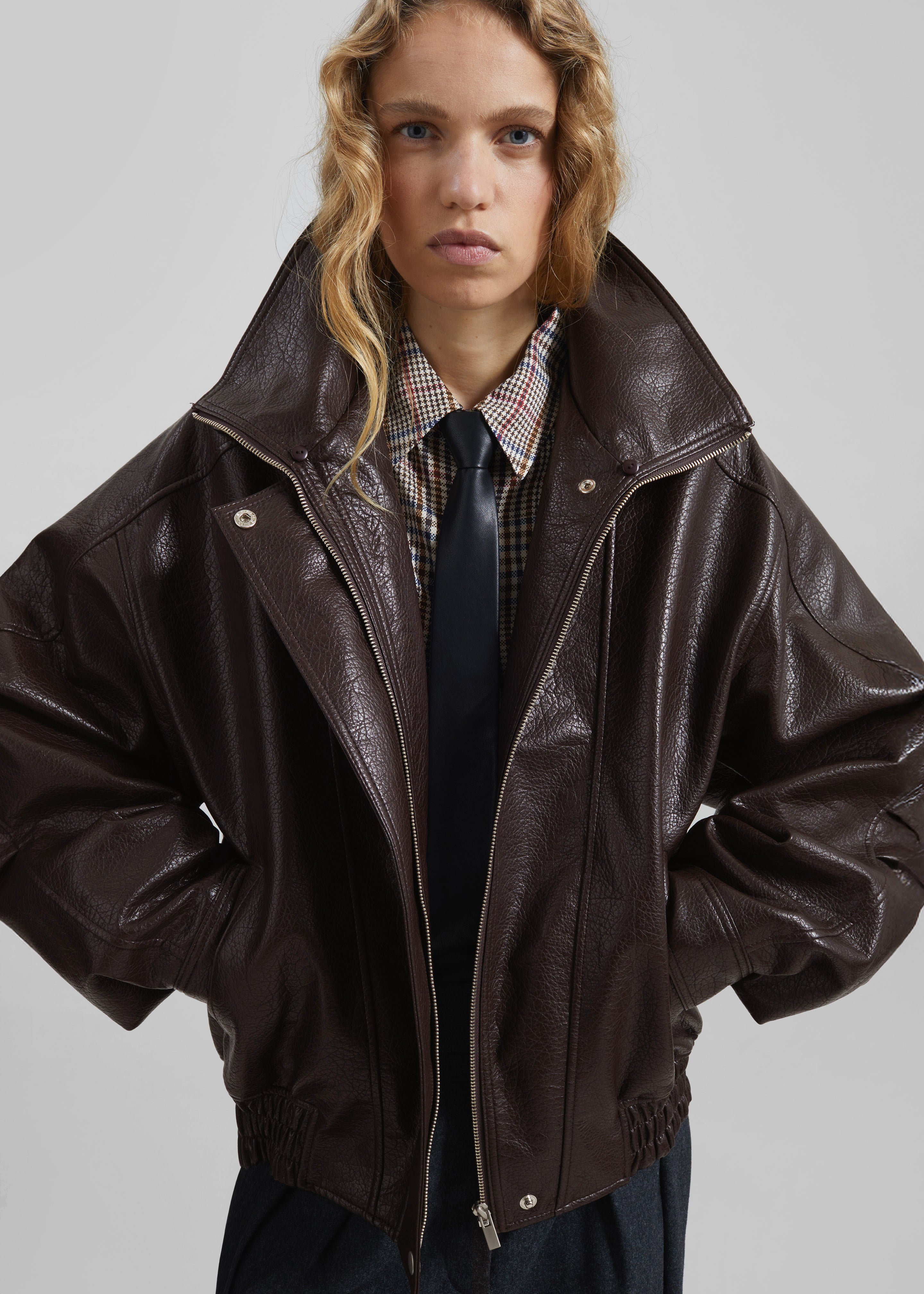 Gemonio Faux Leather Jacket - Brown - 3