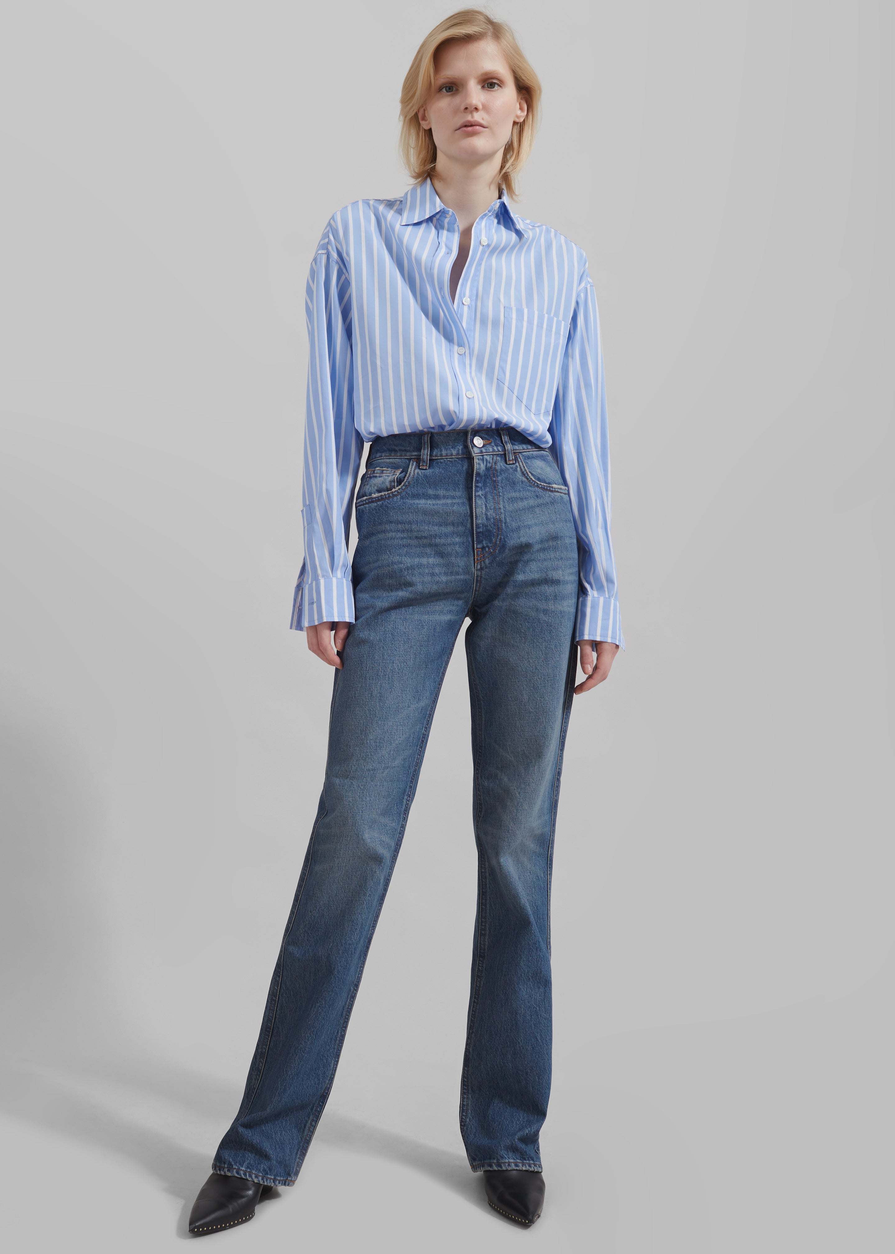 Georgia Boxy Shirt - Sky Blue/White Stripe - 4