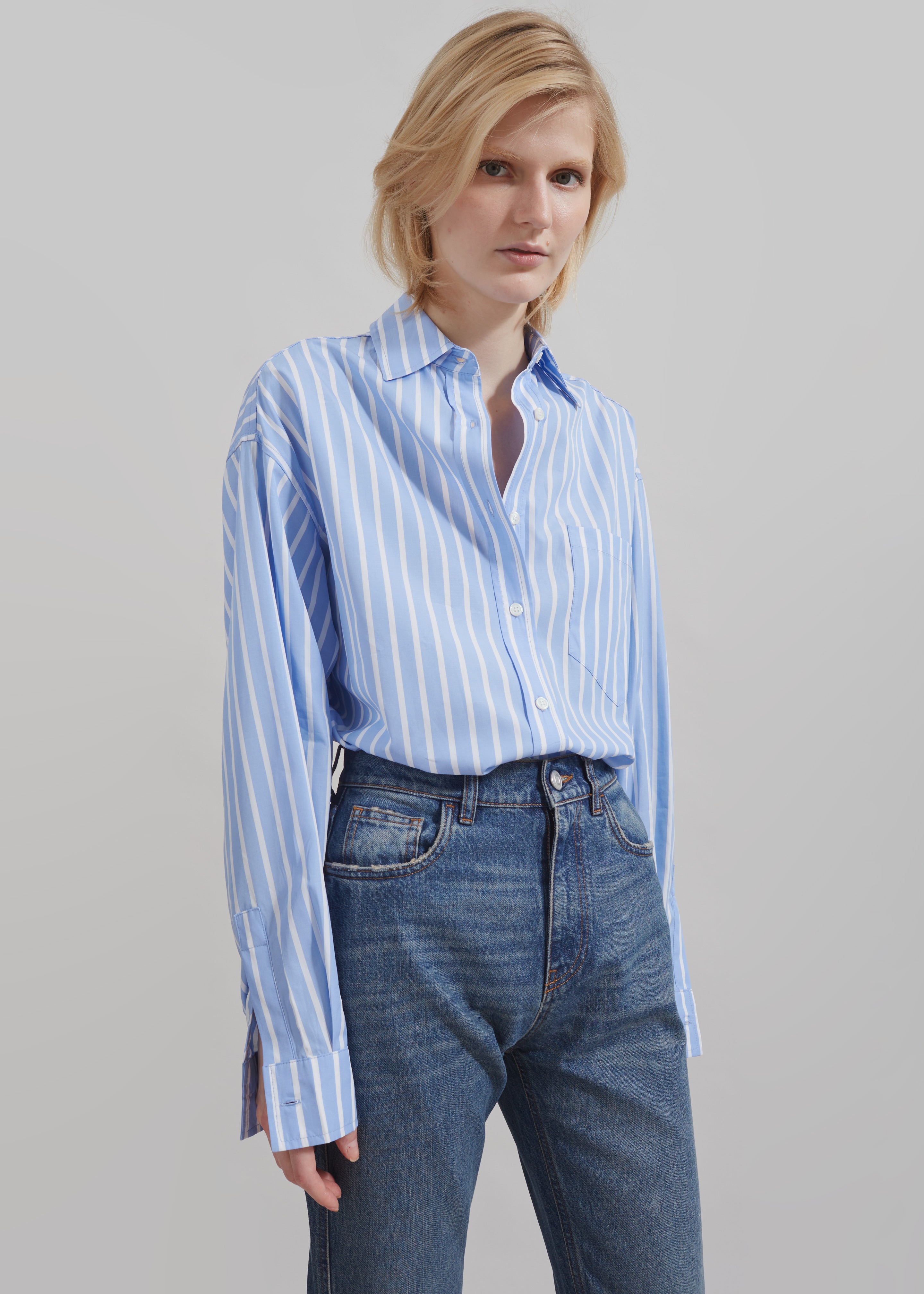 Georgia Boxy Shirt - Sky Blue/White Stripe - 5