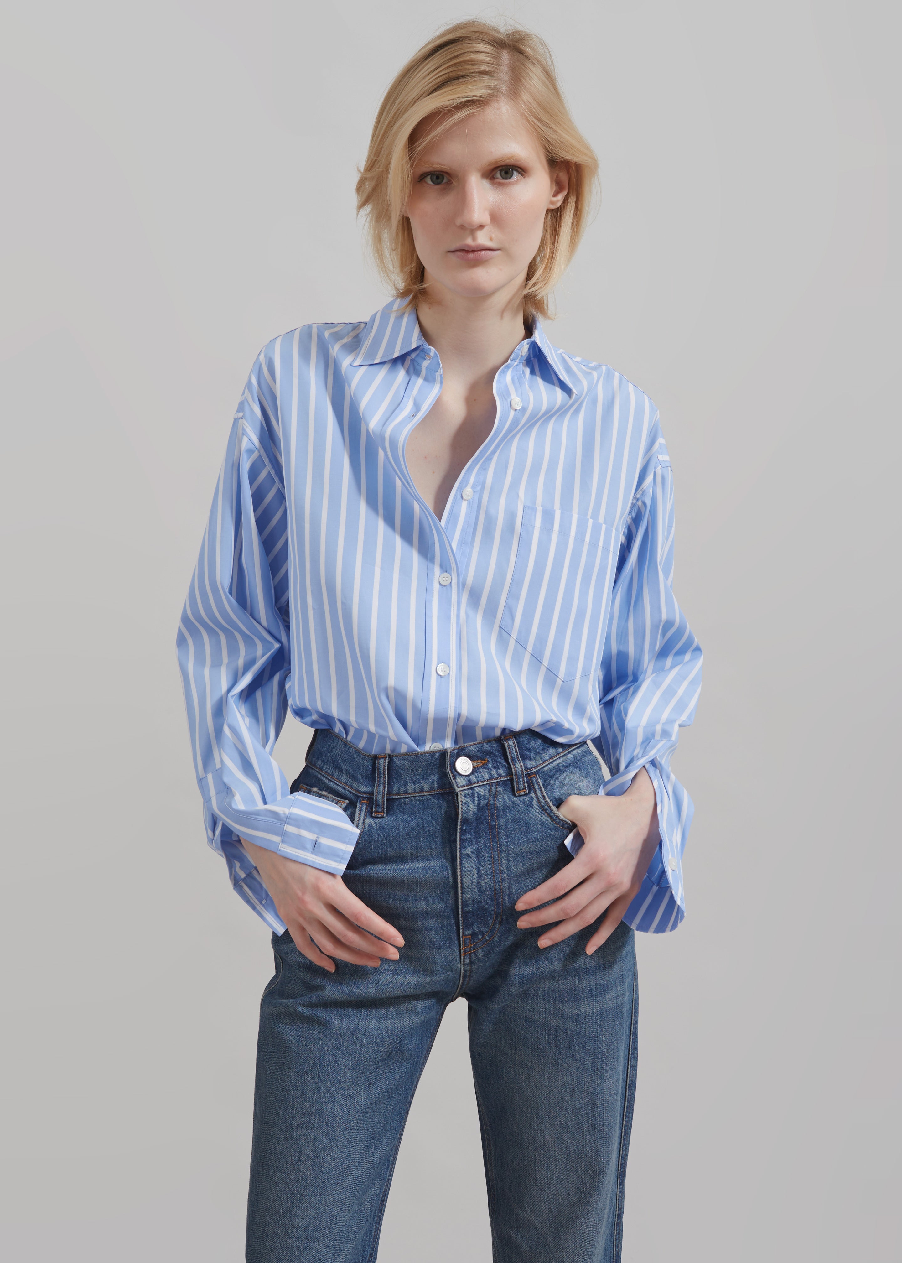 Georgia Boxy Shirt - Sky Blue/White Stripe - 11