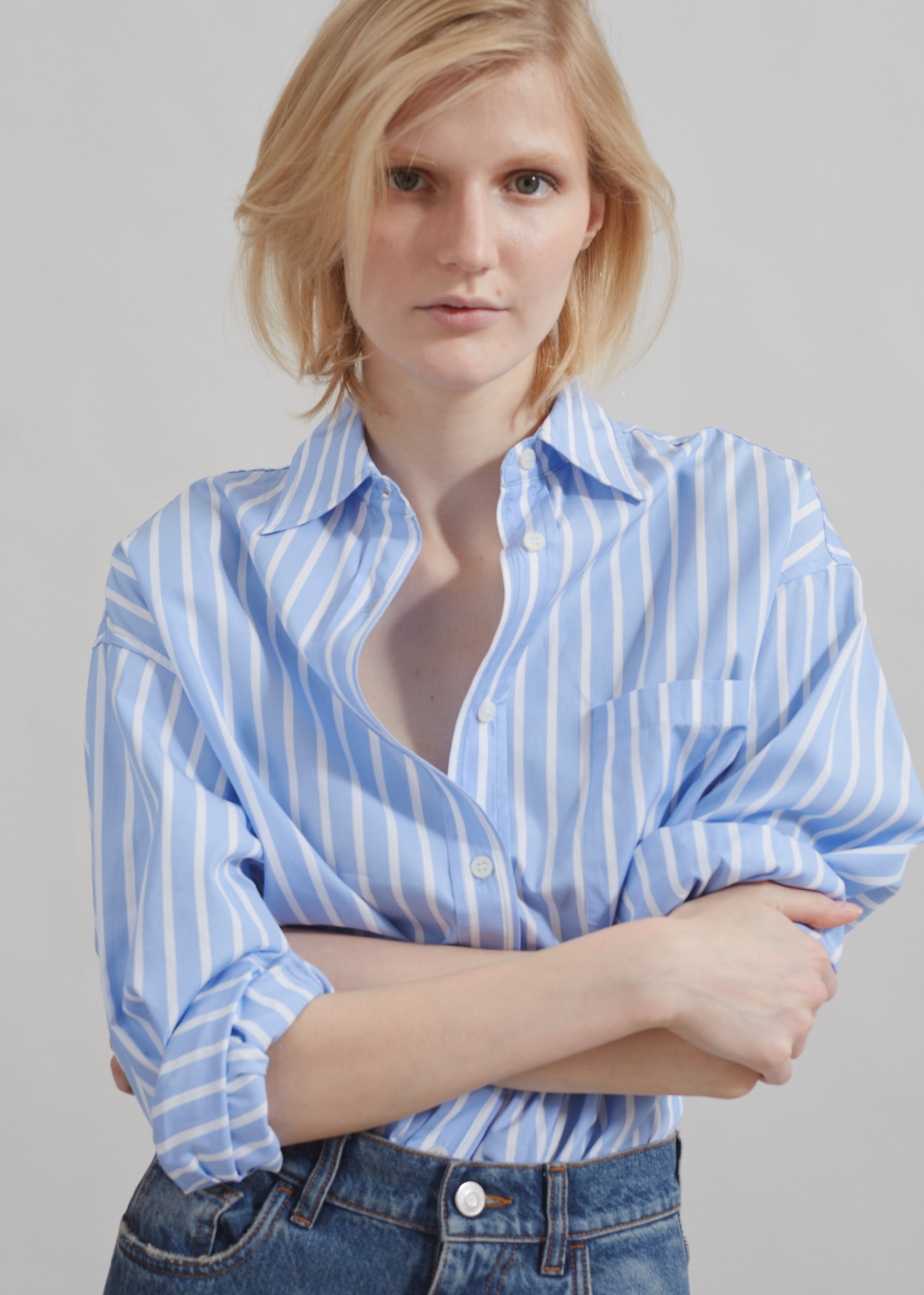 Georgia Boxy Shirt - Sky Blue/White Stripe - 1