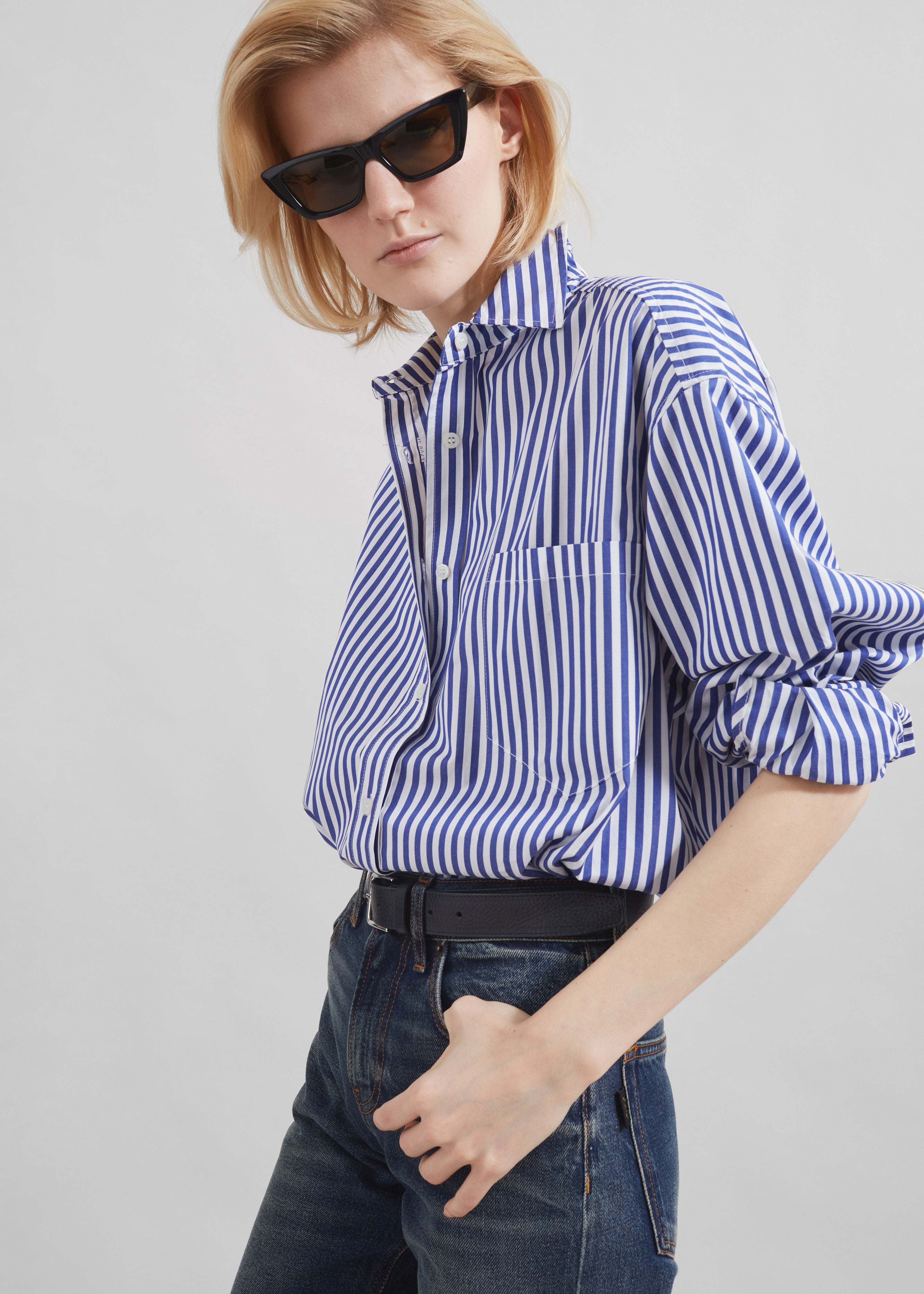 Georgia Boxy Shirt - White/Blue Stripe - 8