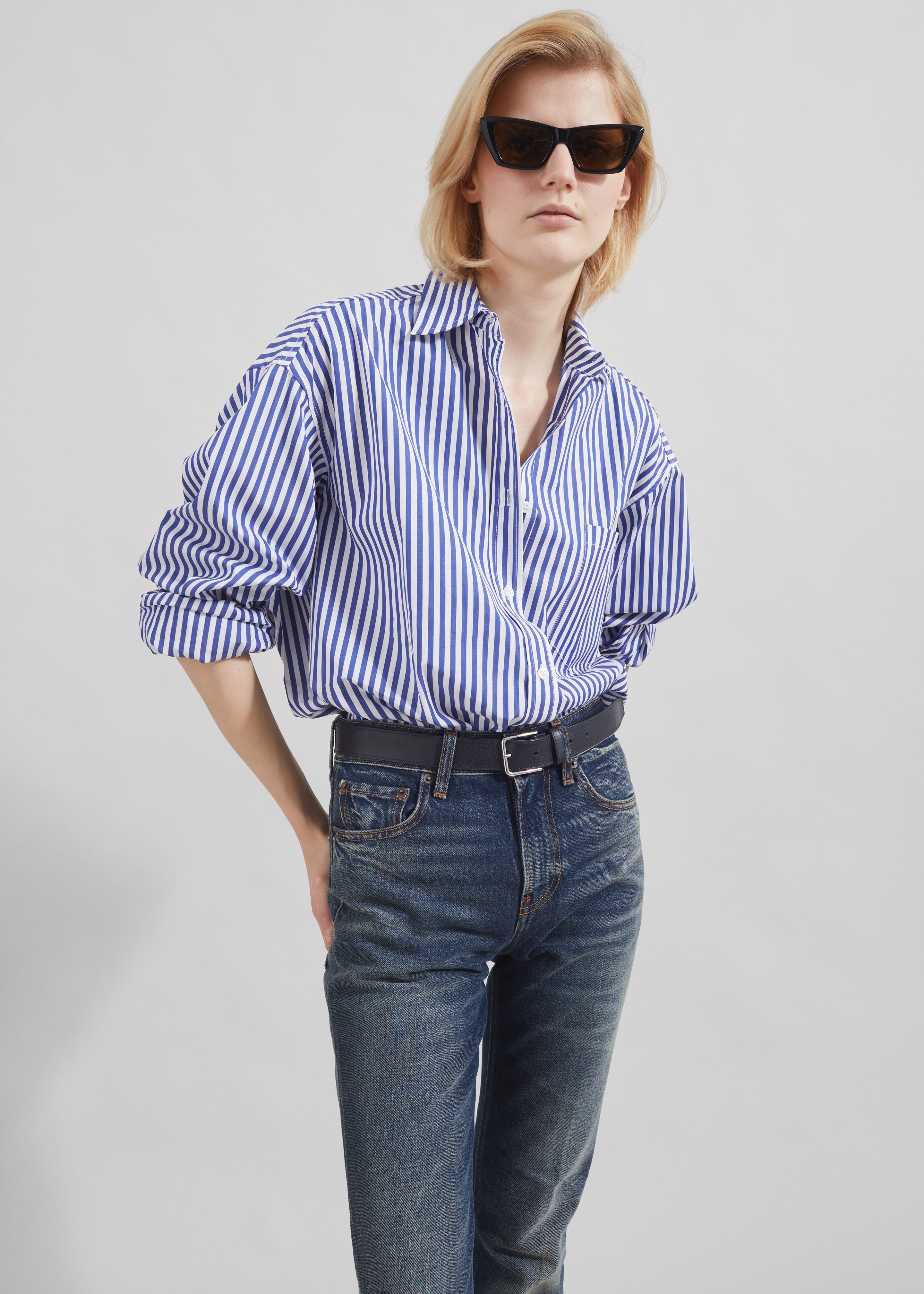 Georgia Boxy Shirt - White/Blue Stripe - 10