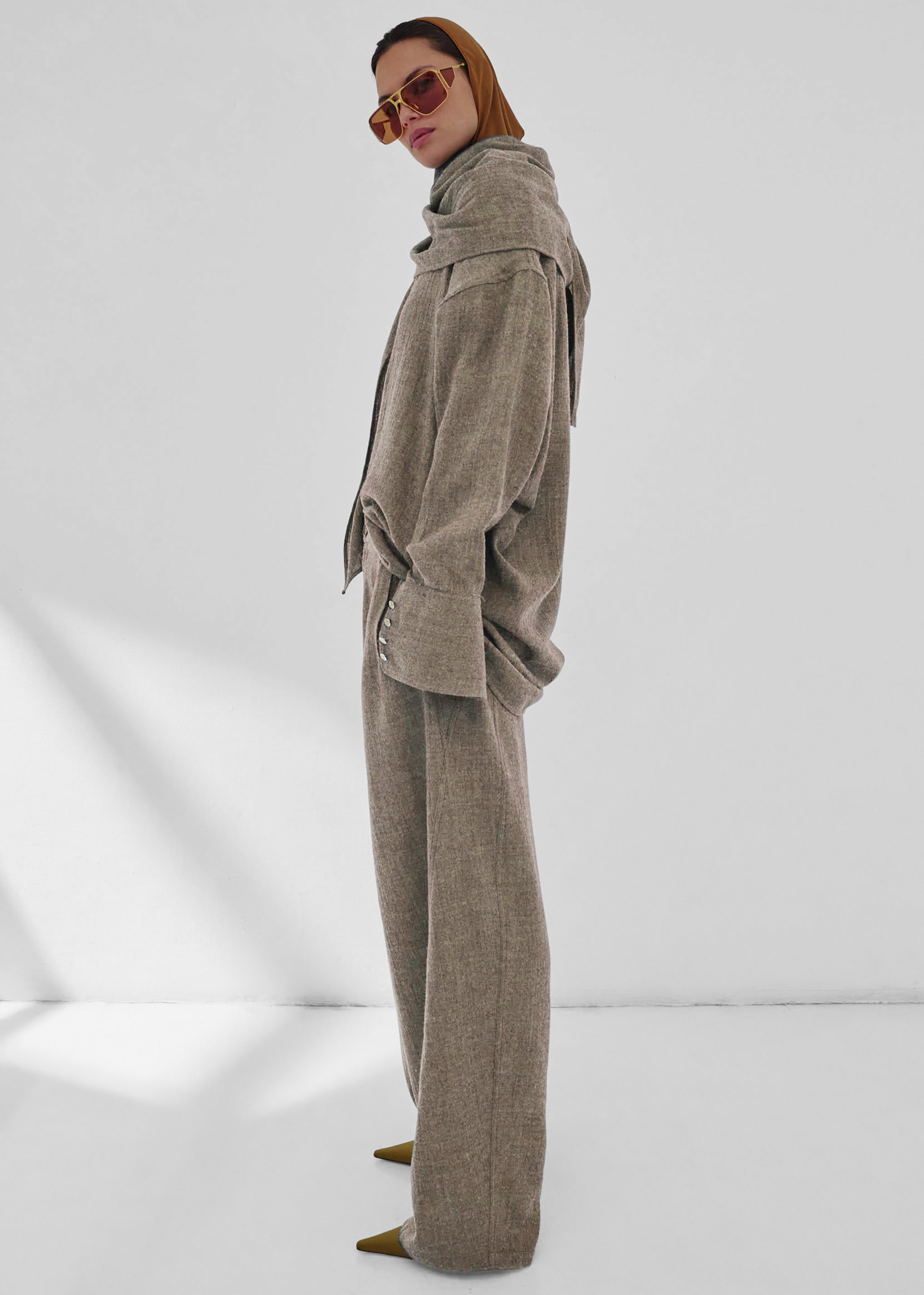 Darkpark Georgia Detachable Scarf Japanese Light Wool Shirt - Beige - 5