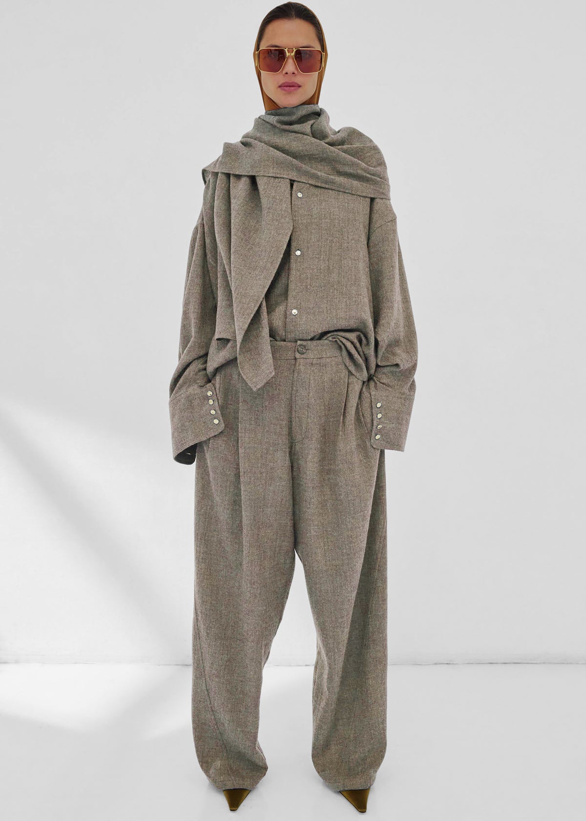 Darkpark Georgia Detachable Scarf Japanese Light Wool Shirt - Beige - 6