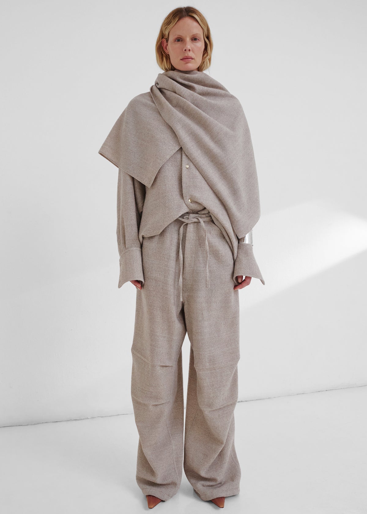 Darkpark Georgia Detachable Scarf Japanese Light Wool Shirt - Beige - 2