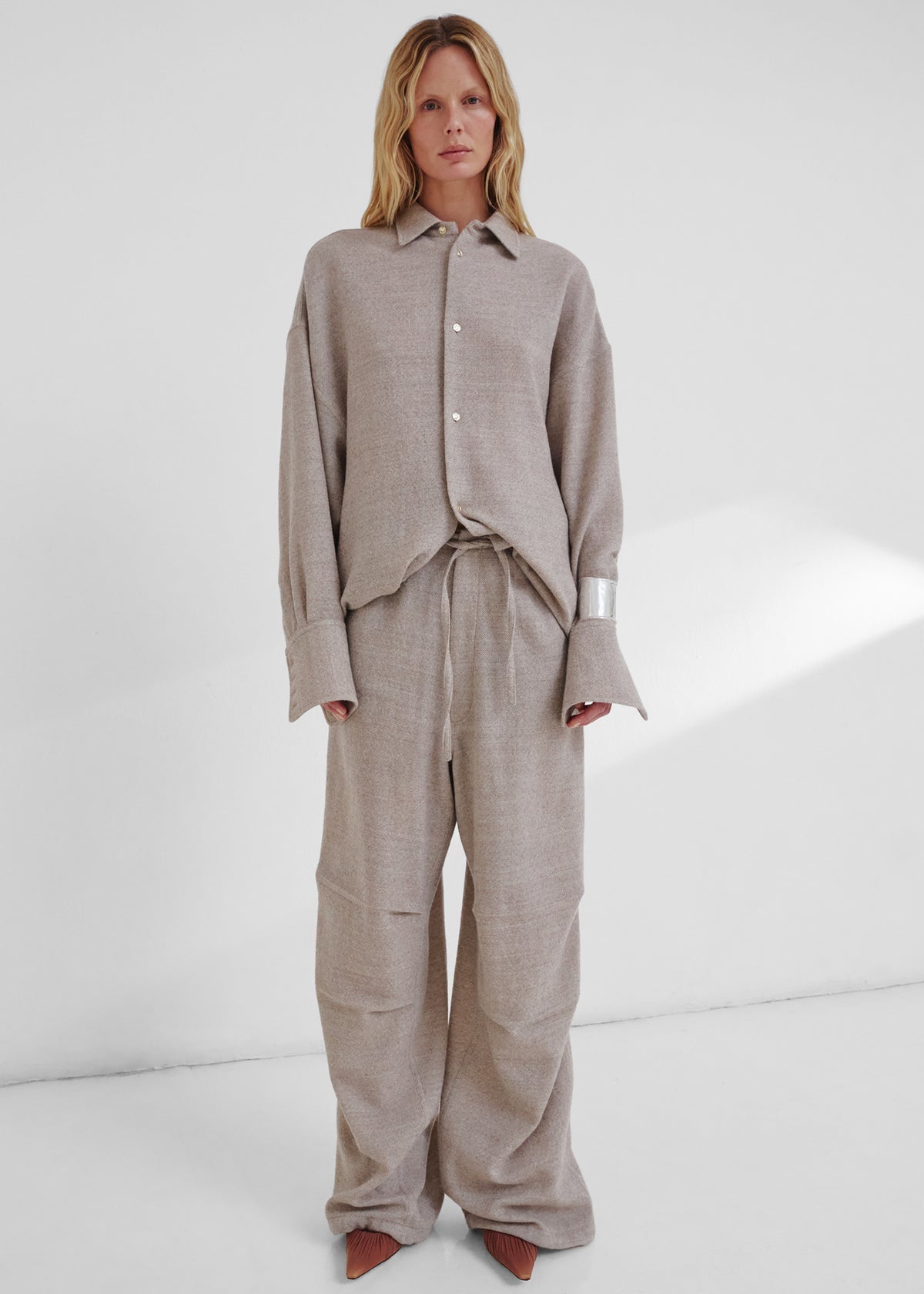 Darkpark Georgia Detachable Scarf Japanese Light Wool Shirt - Beige - 3