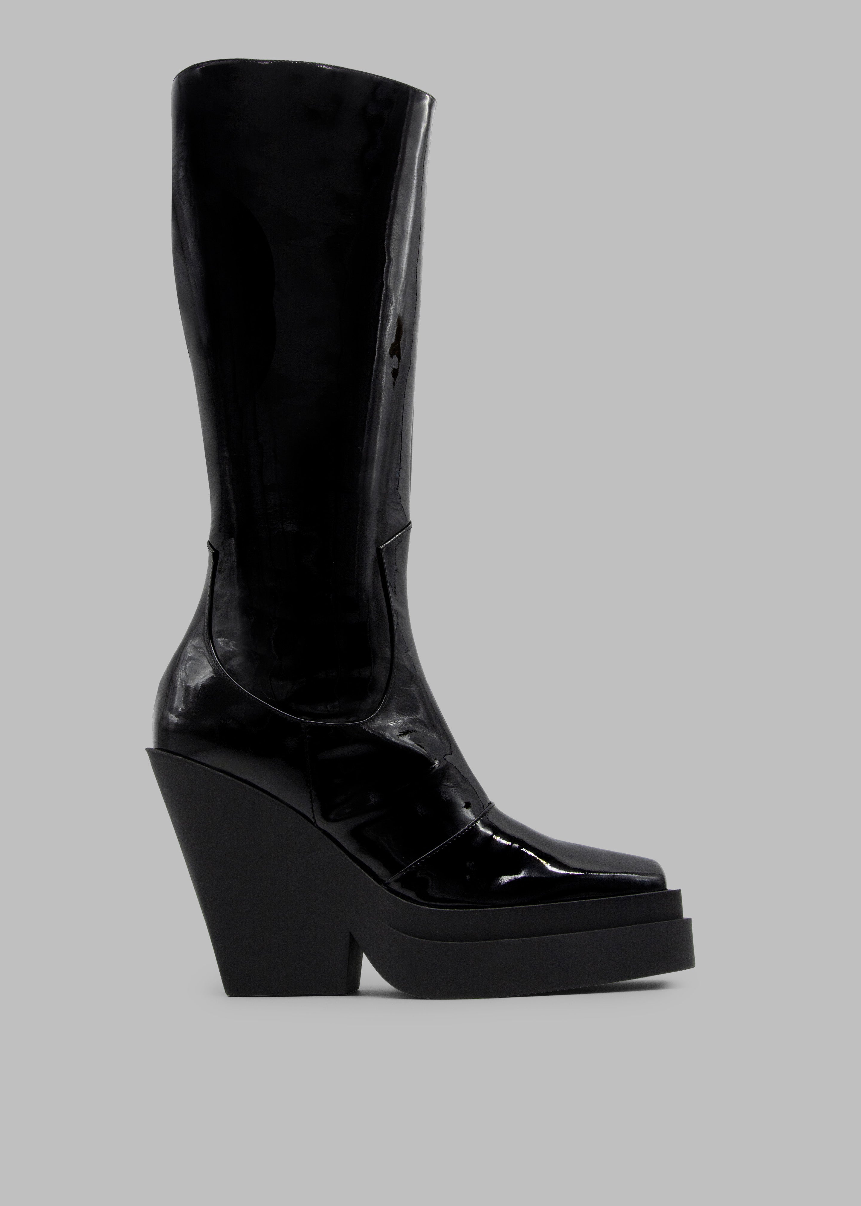 Gia Borghini Gia 14 Knee-High Texan Boots - Patent Black - 2
