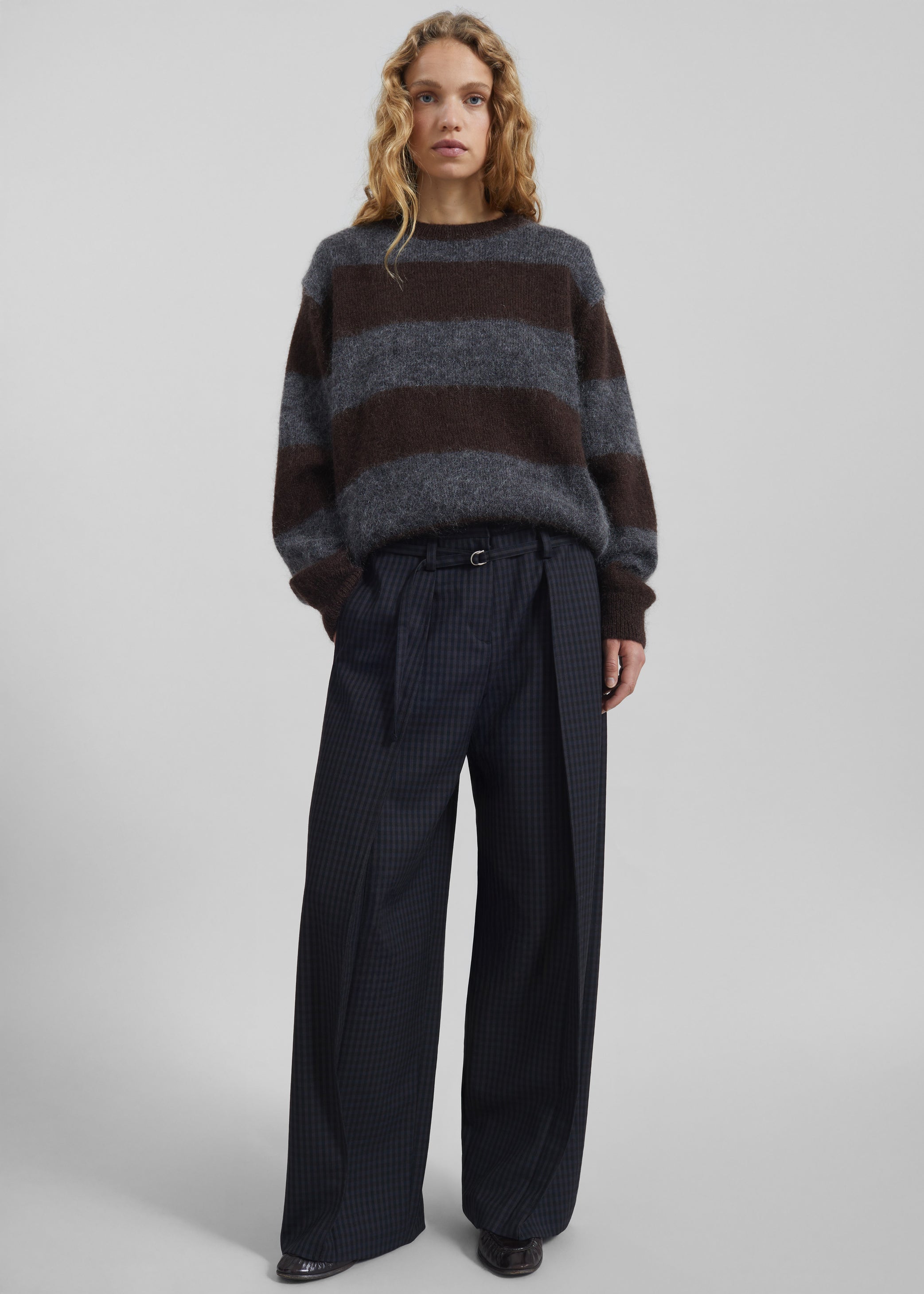 Shop the look image for Gimel Mohair Sweater - Grey/Brown Stripe
