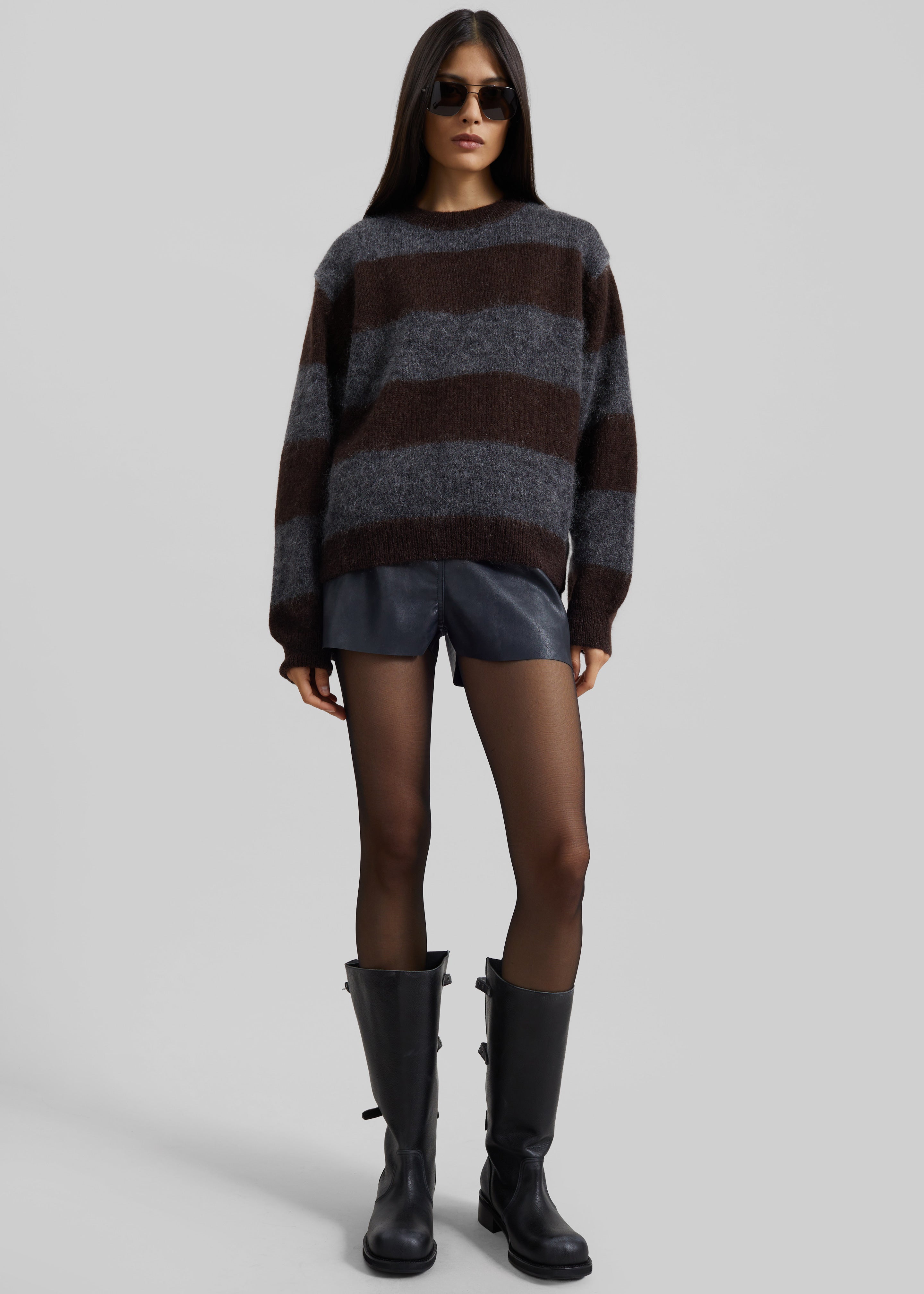 Gimel Mohair Sweater - Grey/Brown Stripe - 4