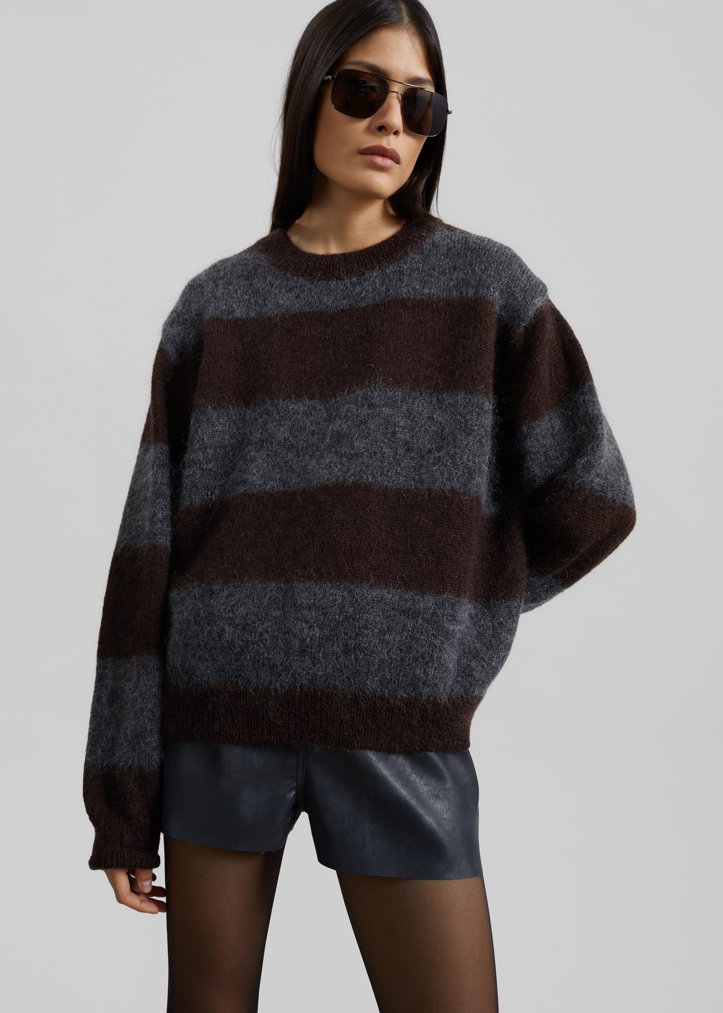 Gimel Mohair Sweater - Grey/Brown Stripe - 3