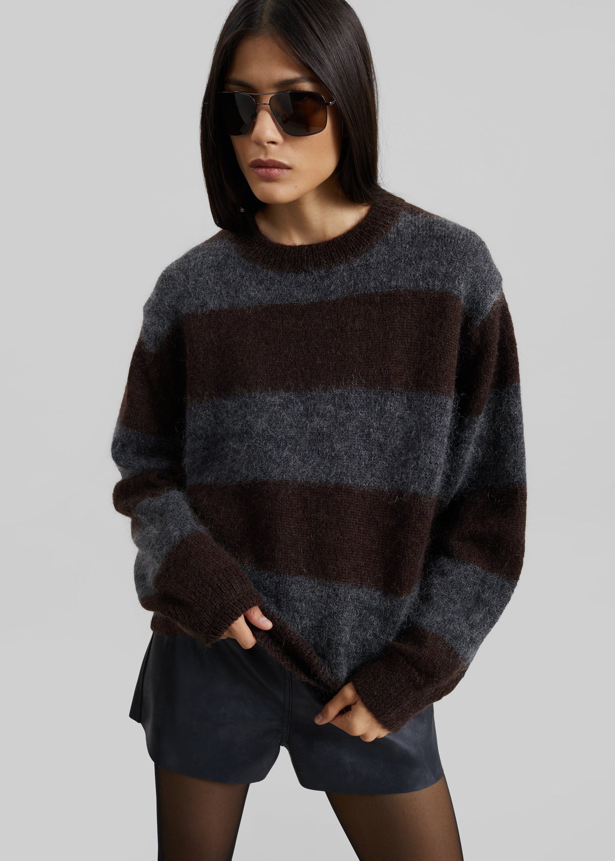 Gimel Mohair Sweater - Grey/Brown Stripe - 5