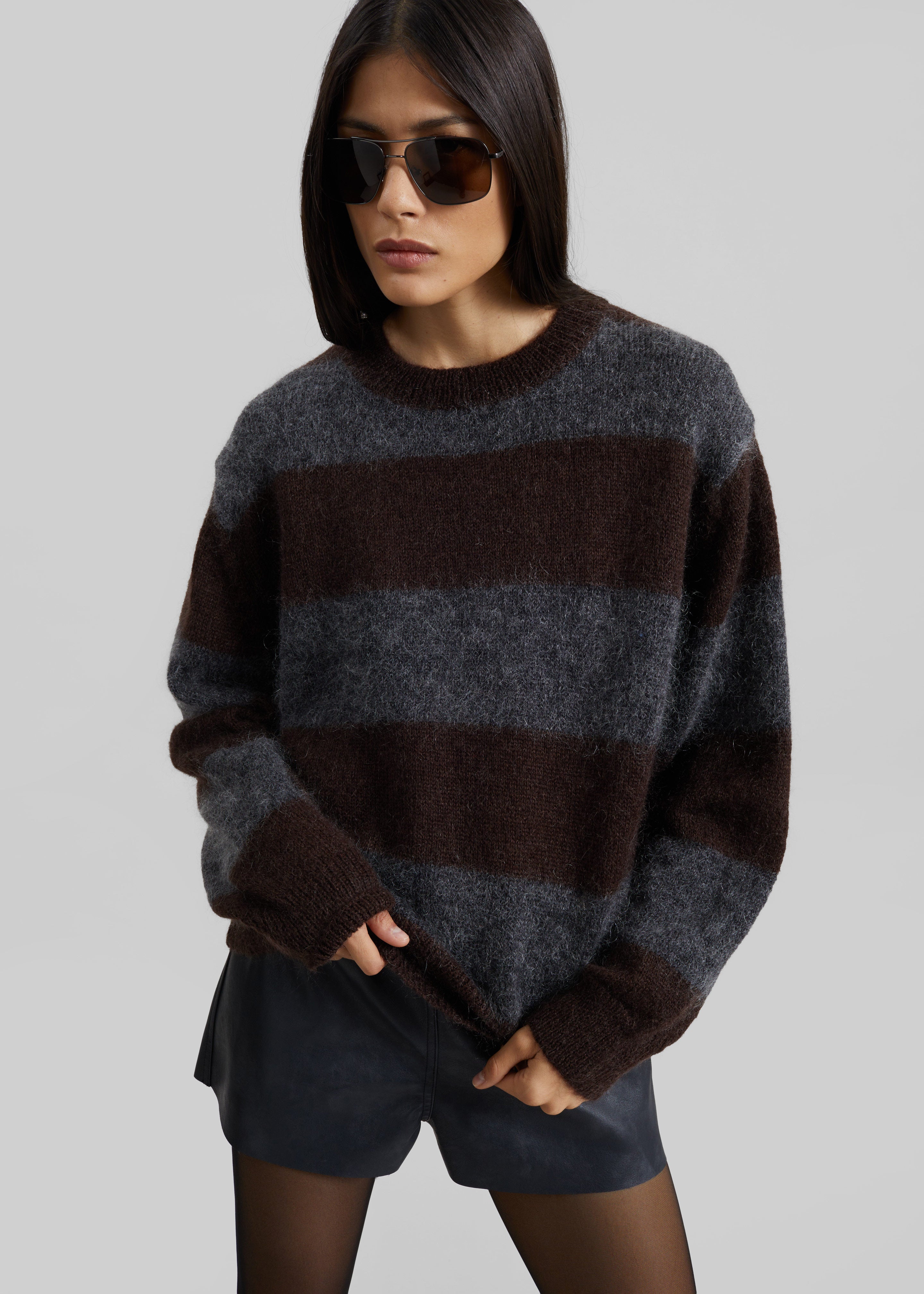 Gimel Mohair Sweater - Grey/Brown Stripe - 5