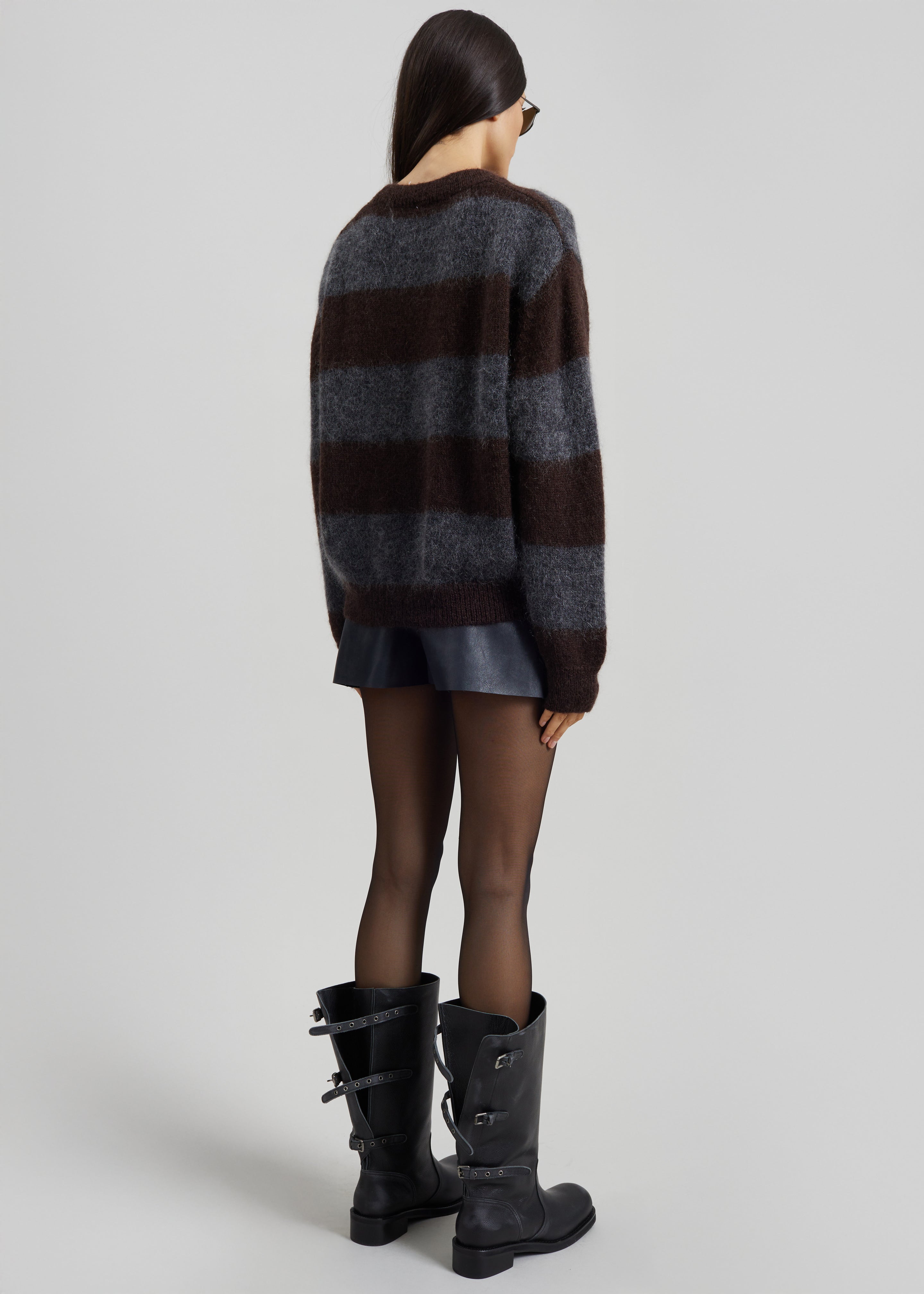 Gimel Mohair Sweater - Grey/Brown Stripe - 8
