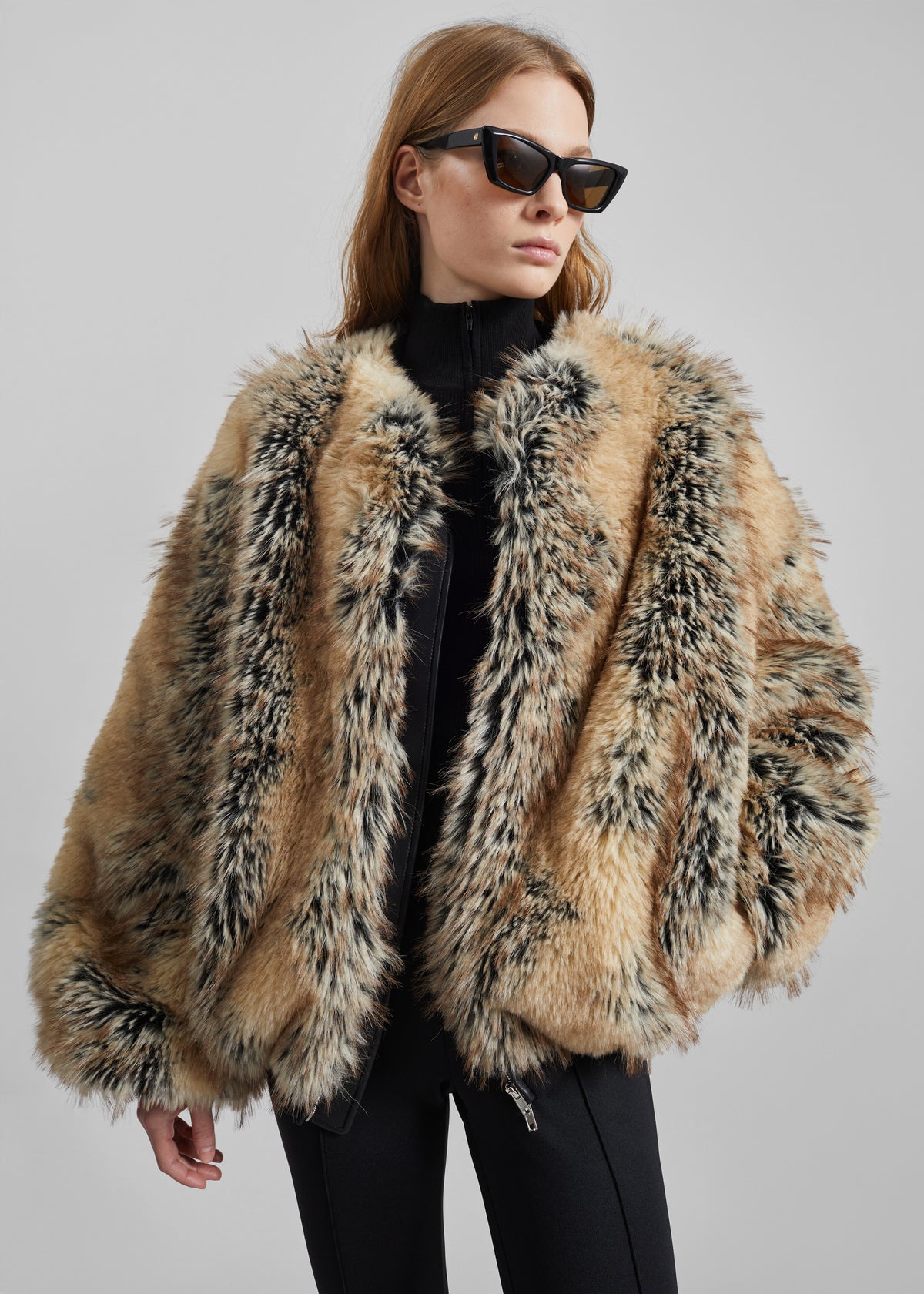 Gina Faux Fur Bomber Jacket - Beige Combo