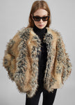 Gina Faux Fur Bomber Jacket - Beige Combo