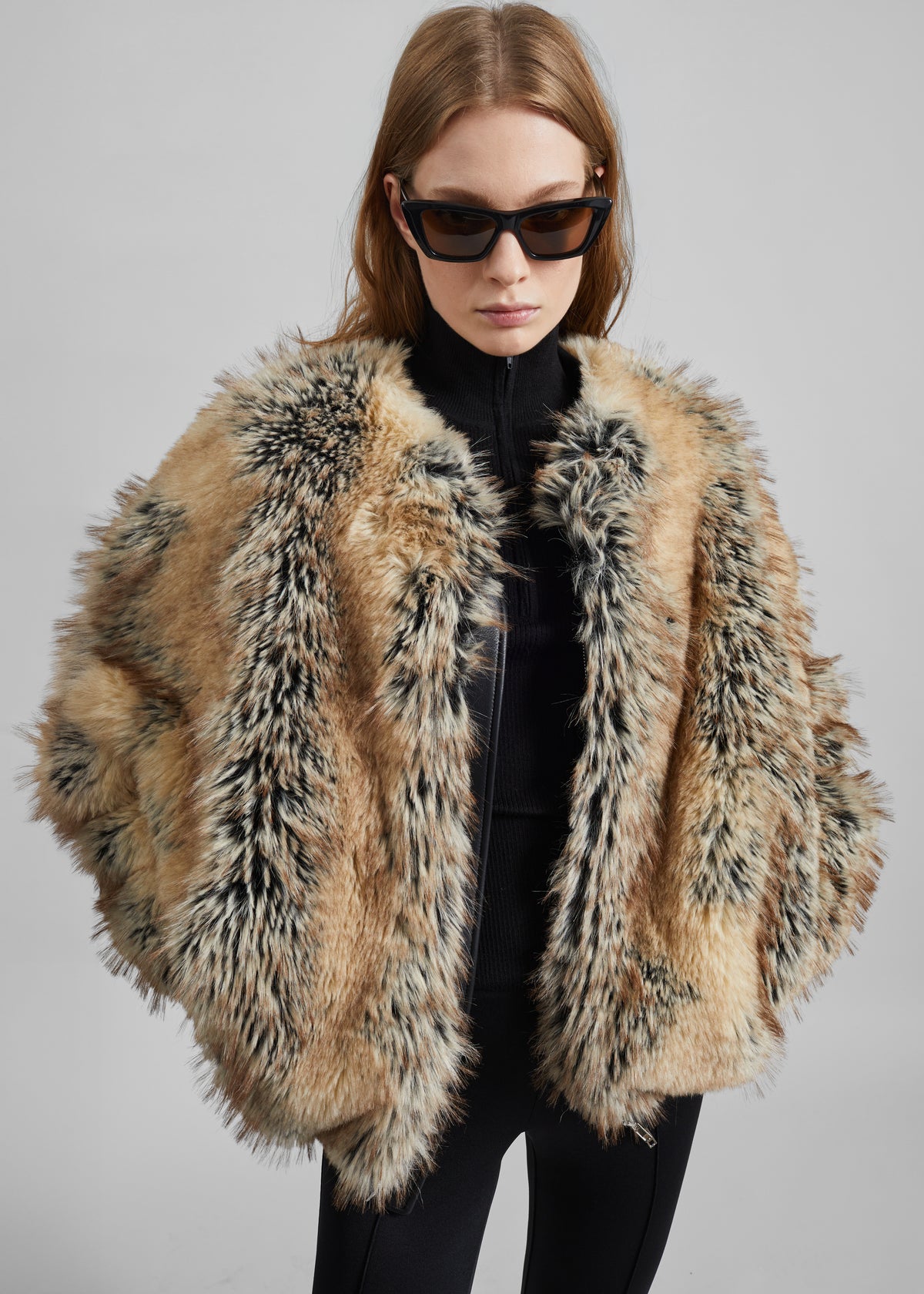 Gina Faux Fur Bomber Jacket - Beige Combo