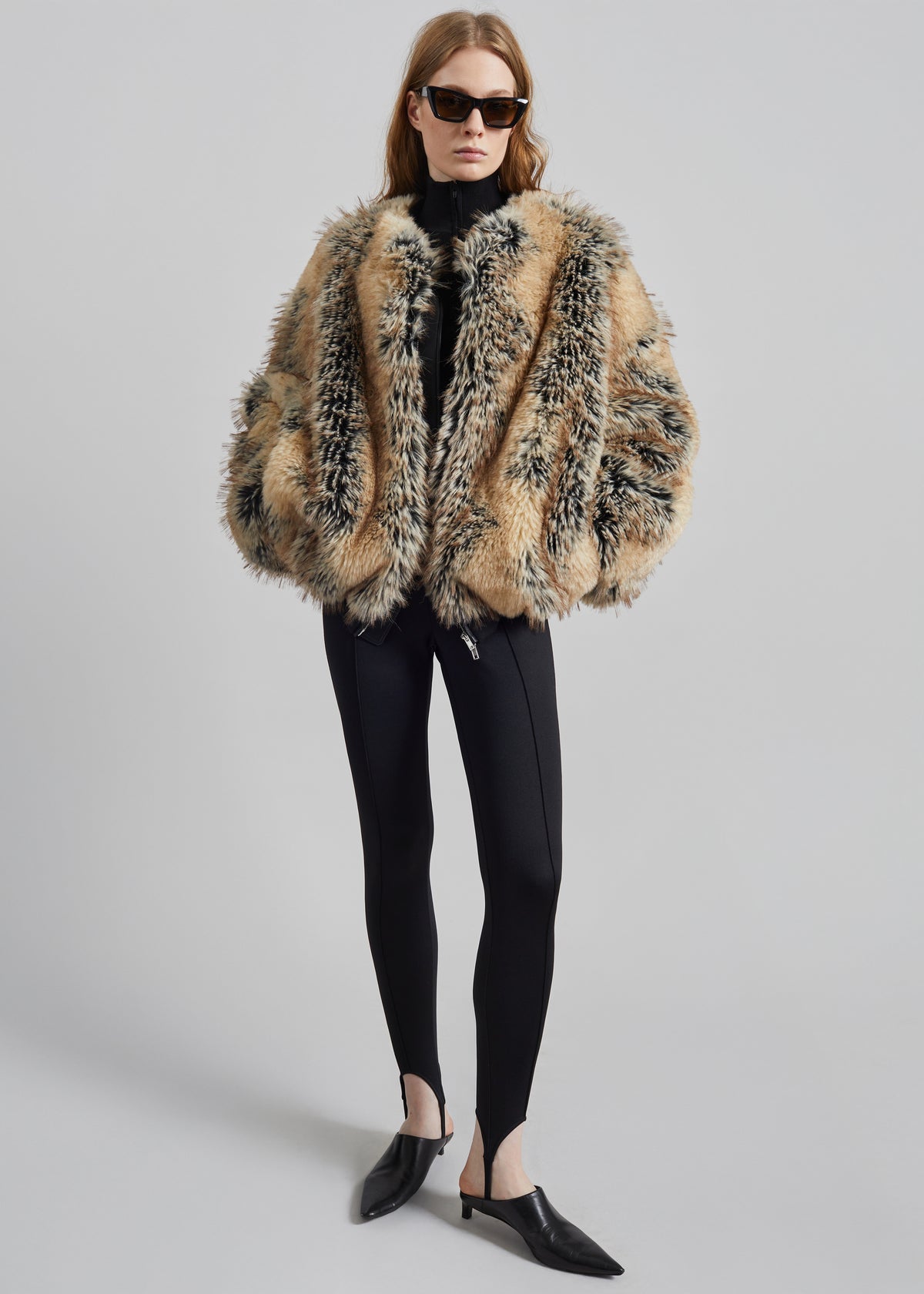 Gina Faux Fur Bomber Jacket - Beige Combo