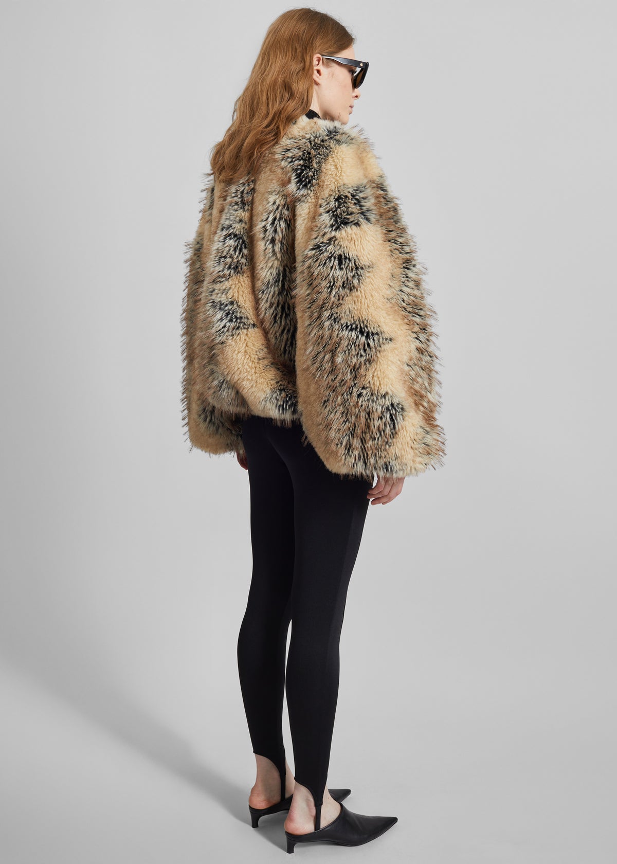 Gina Faux Fur Bomber Jacket - Beige Combo