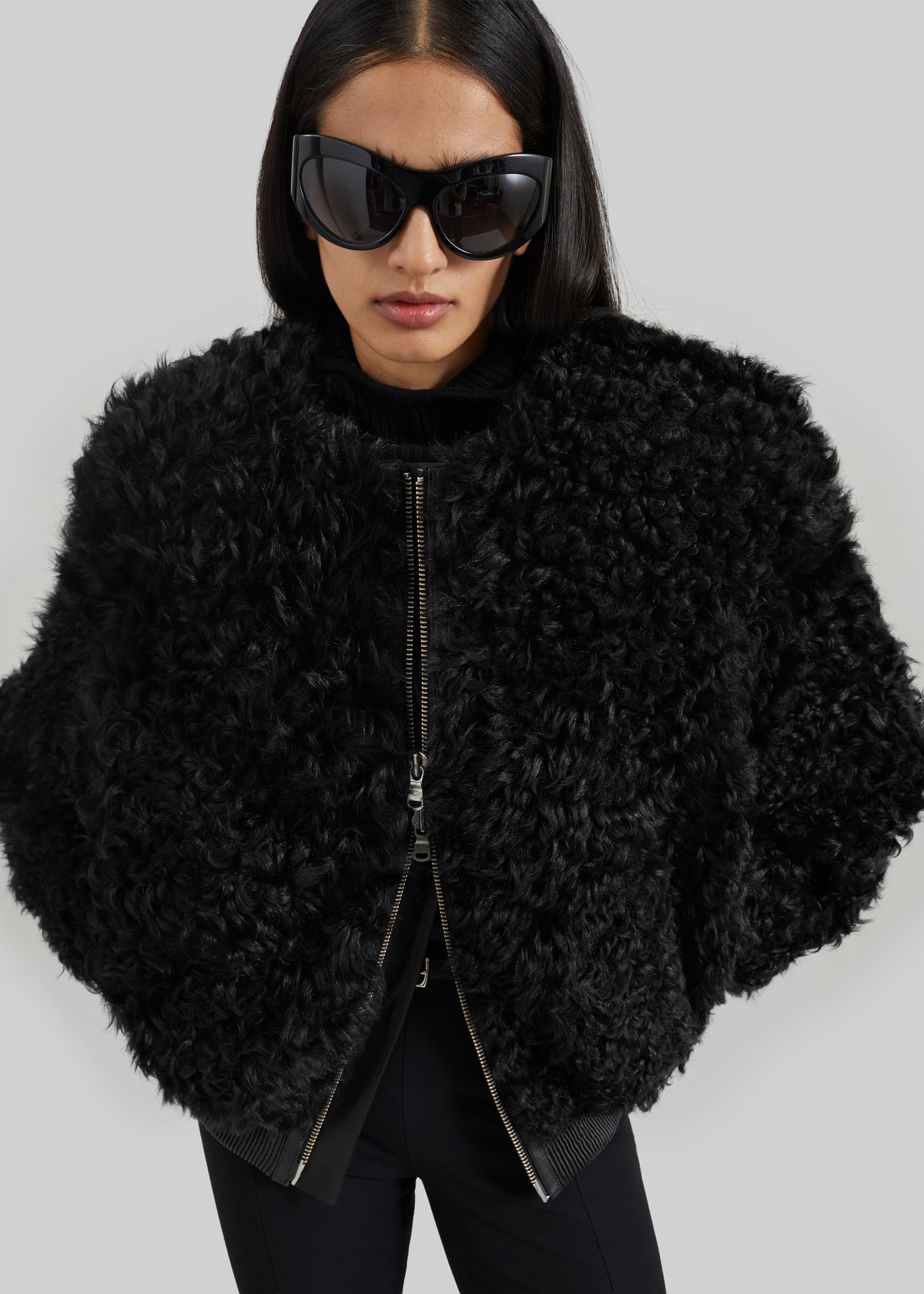 Gina Fur Bomber Jacket - Black